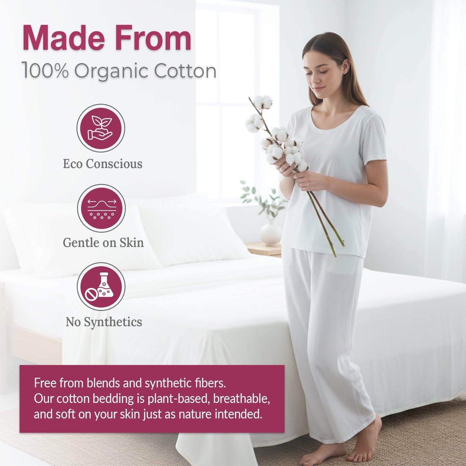 Premium Egyptian Cotton 100% Organic Cotton Percale Flat Sheet Twin Size - 1 PC Flat Sheet, White - Crisp, Cool and Strong Bed Linen, Top She... - Luxury Bed Sheet Set with Deep Pockets Detail