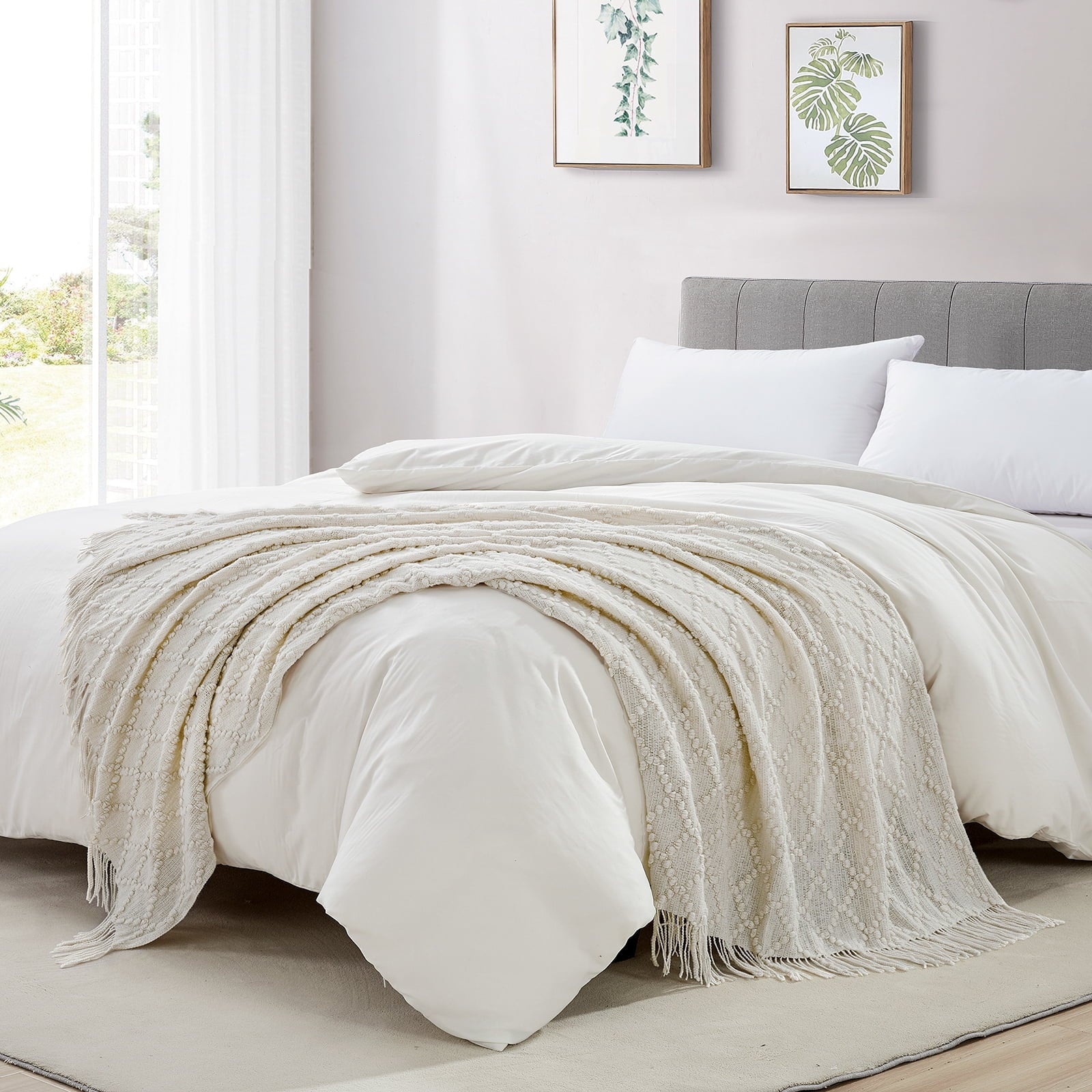 Decorative Knitted Texture Pure Color Soft Throw Blanket and Sofa Or Bed Knitted Decorative Blanket 50 x70 inches Jacquard Diamond Beige... - Super Soft Reversible Sherpa Flannel Blanket Detail