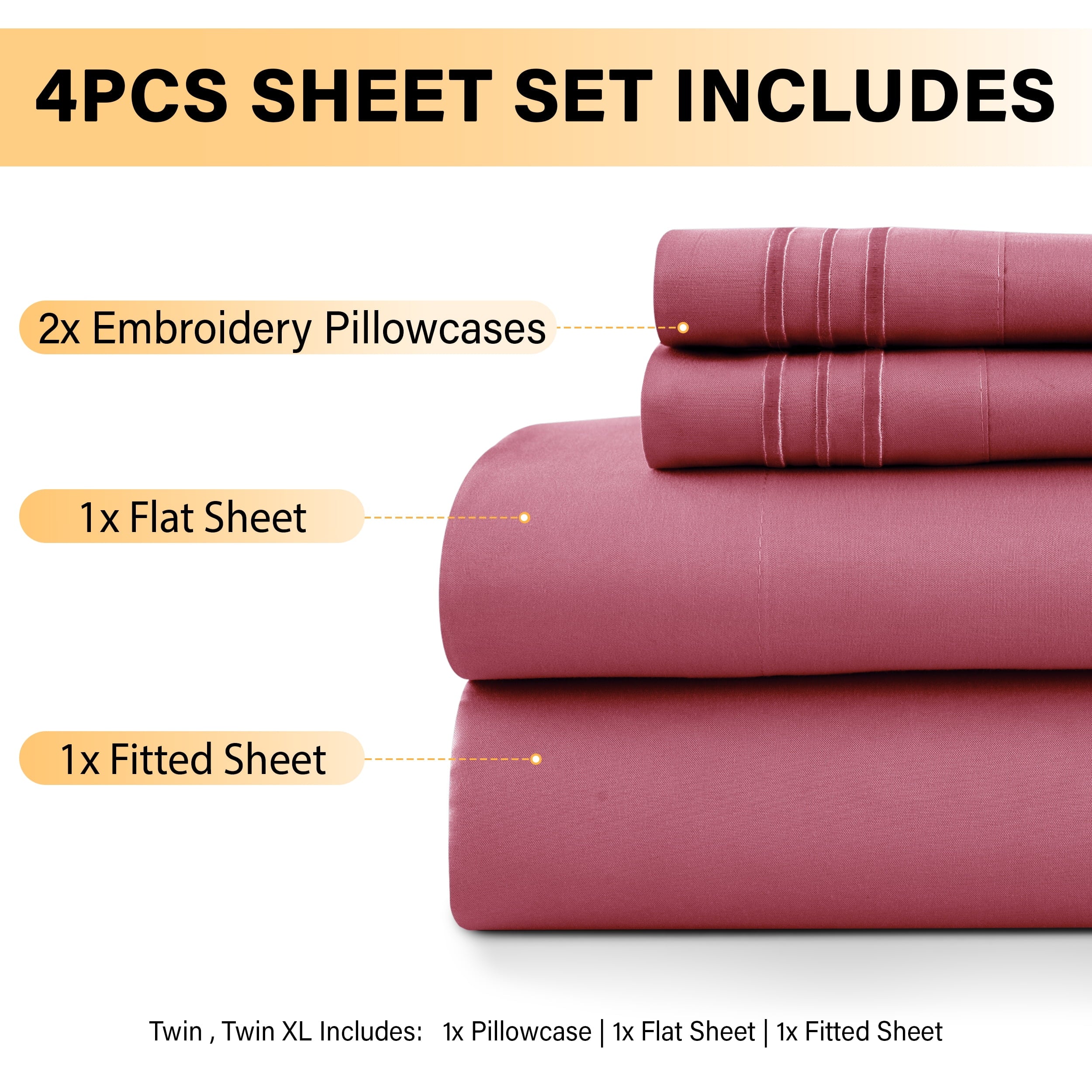 Premium Egyptian Cotton Size Sheet Set, 4-Piece Plain Soft Microfiber – Deep Pocket Bed Sheets, Includes 1 Fitted Sheet, 1 Flat Sheet, 2 Pill... - Premium Ultra-Soft Pillowcase Pair for Sleeping Detail