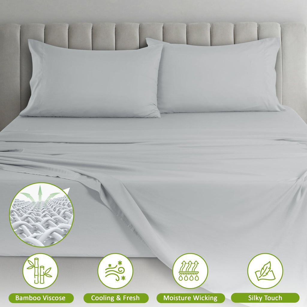Ultra-Soft Rayon - 4 Piece Cooling Bed Sheets Set, Gray - Luxury Bed Sheet Set with Deep Pockets Detail