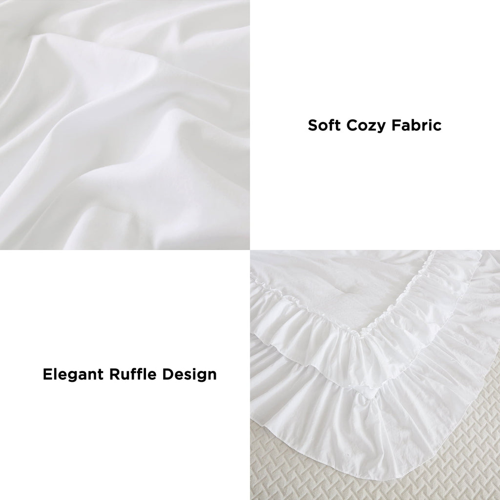 Fluffy Down Alternative Queen Comforter Set White - 3 Pieces Soft Fluffy Ruffle Bedding Comforter Sets for Queen Bed, All Season Farmhouse Li... - Cloud-Like Soft Lightweight Bed Comforter Detail
