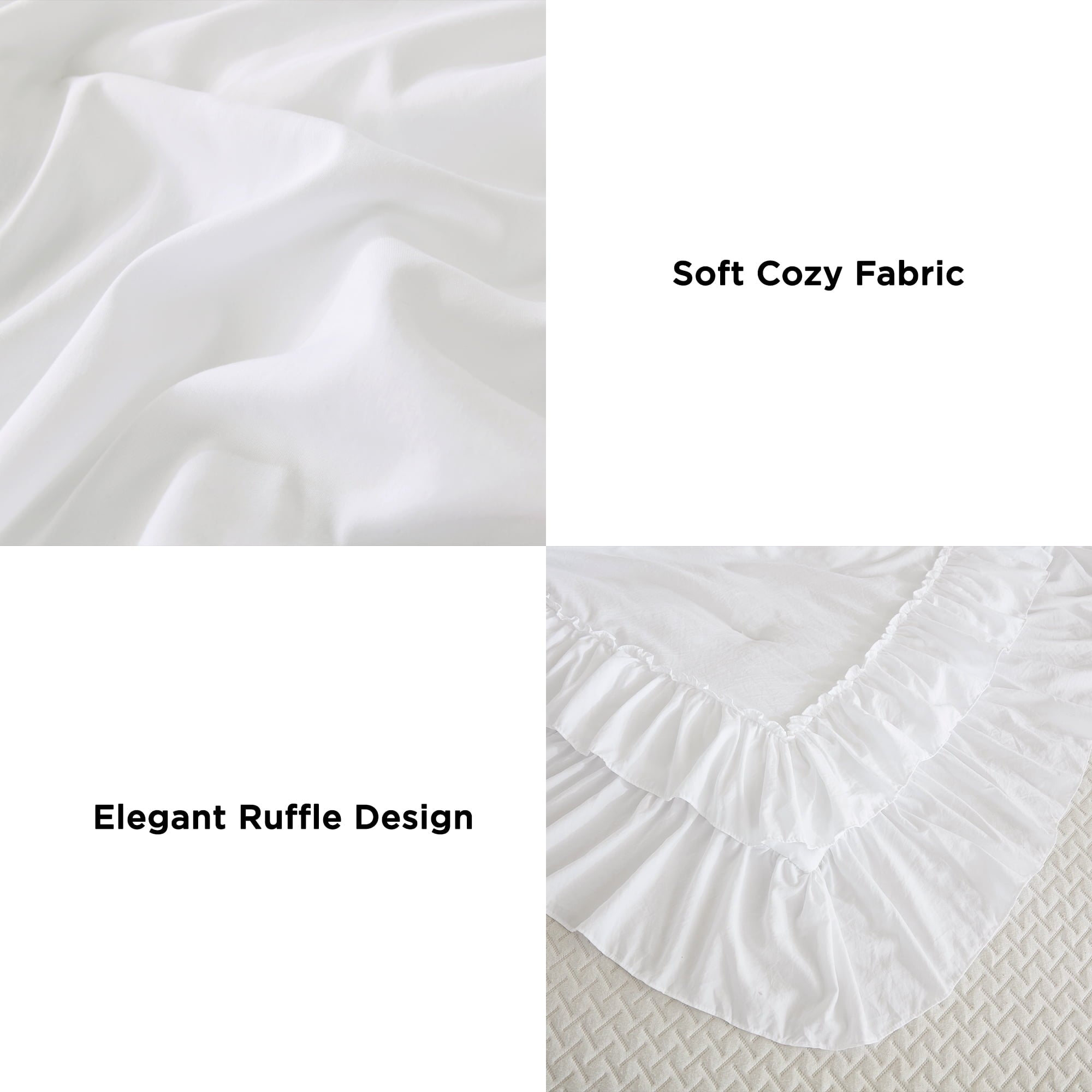 Fluffy Down Alternative Queen Comforter Set White - 3 Pieces Soft Fluffy Ruffle Bedding Comforter Sets for Queen Bed, All Season Farmhouse Li... - Cloud-Like Soft Lightweight Bed Comforter Detail