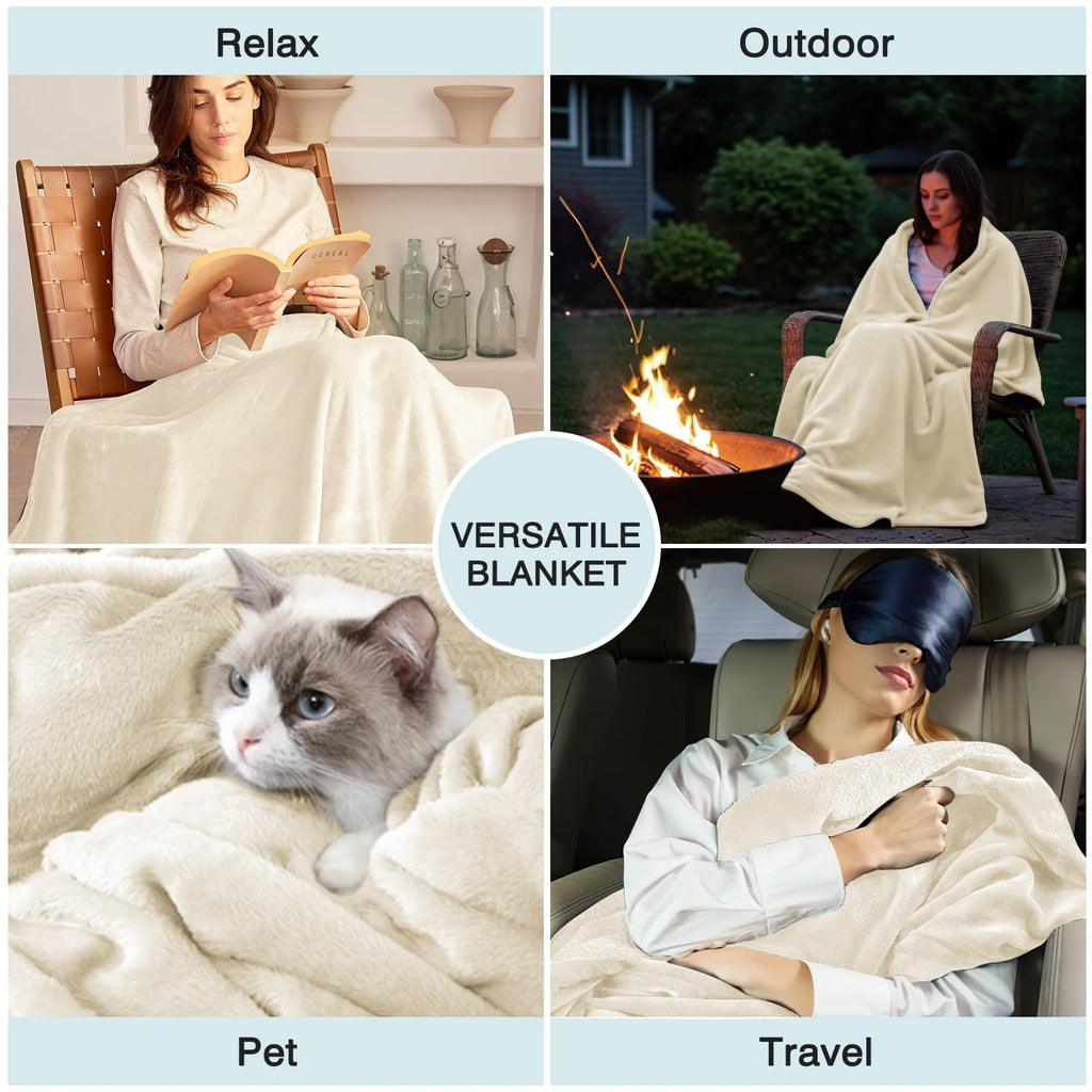 Cozy Fleece Throw Blanket for Couch, Ultra Soft Cream White Throws for Travel Camping Sofa Bed, Lightweight Cozy Bed Blanket for ... - Luxury Knitted Decorative Throw Blanket with Fringes Detail