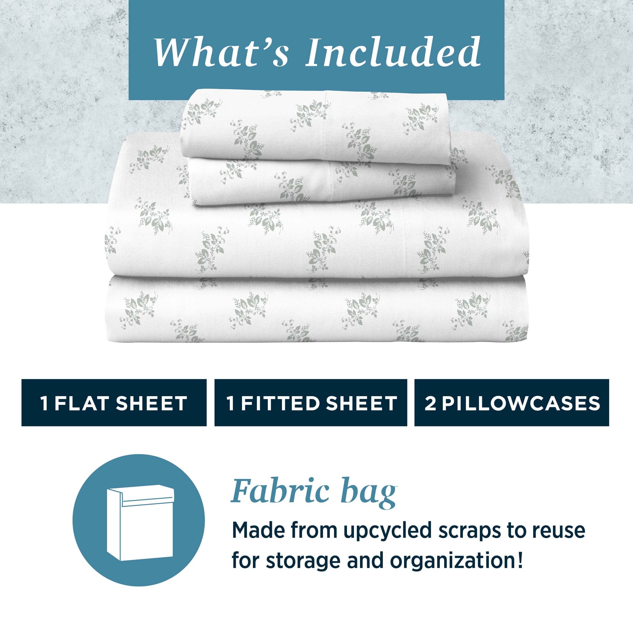 Wrinkle-Resistant 100% Cotton Percale 4-Piece Queen Size Deep Pocket Printed Bed Sheets Set, 1 Fitted, 1 Flat Sheet with 2 Pillowcases,... - Cooling Hotel Quality Bedding Sheets and Pillowcases Detail