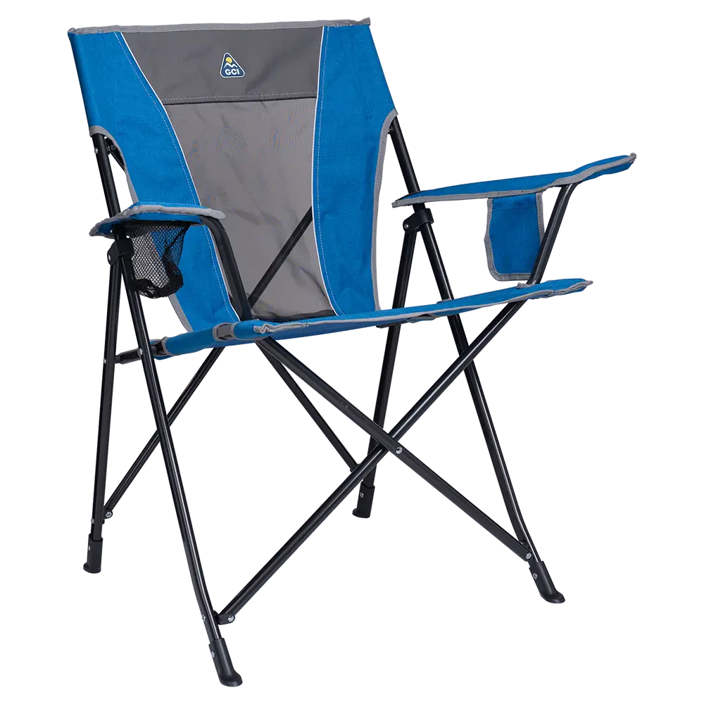 Space-Saving Pico Comfort Quad Chair - Choice 989 - Pico Compact Folding Camp Chair with Carry Bag - Heathered Royal