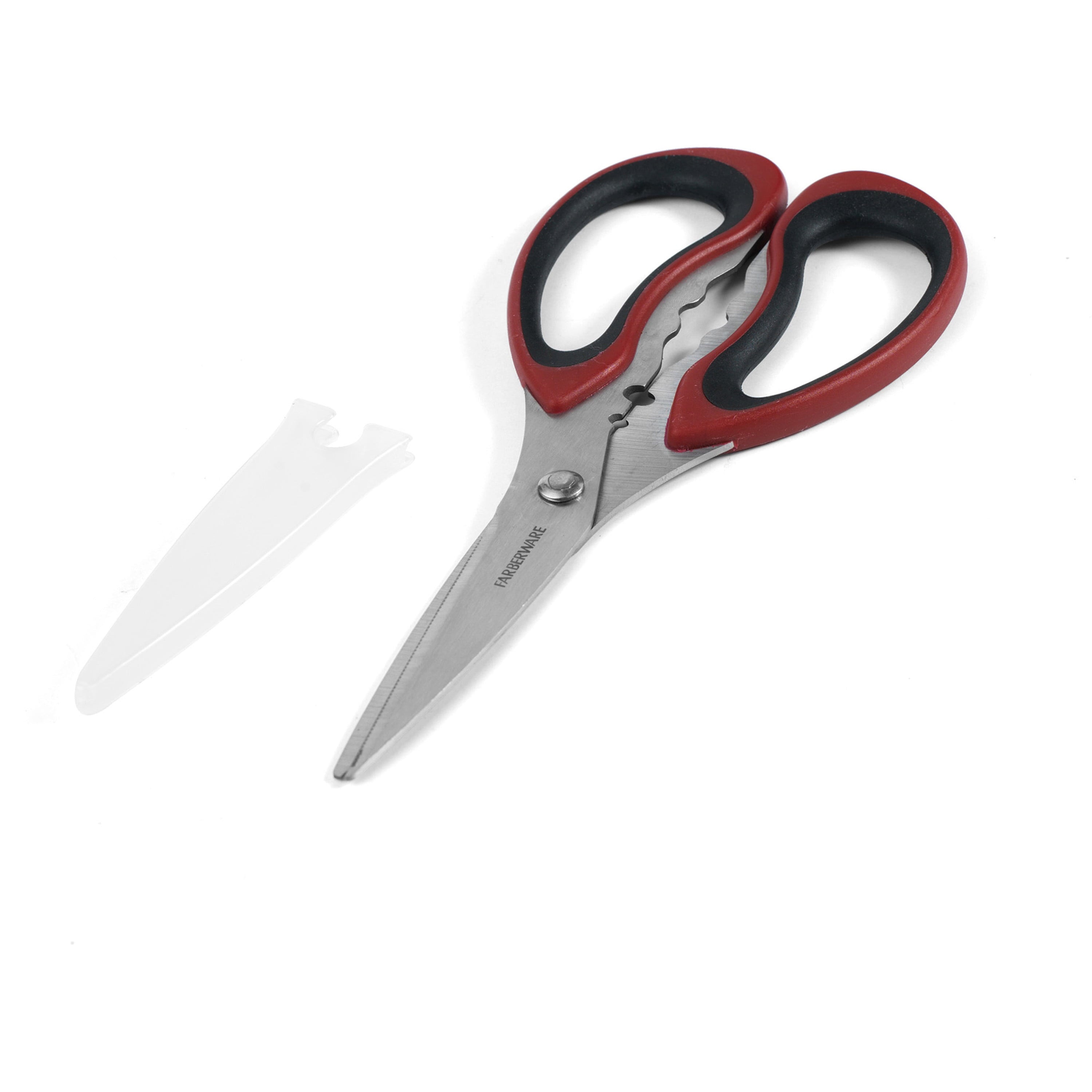 Innovative Stainless Steel Kitchen and Herb Shears with Red and Black Handle - Premium Stainless Steel Garlic Presser & Peeler Detail