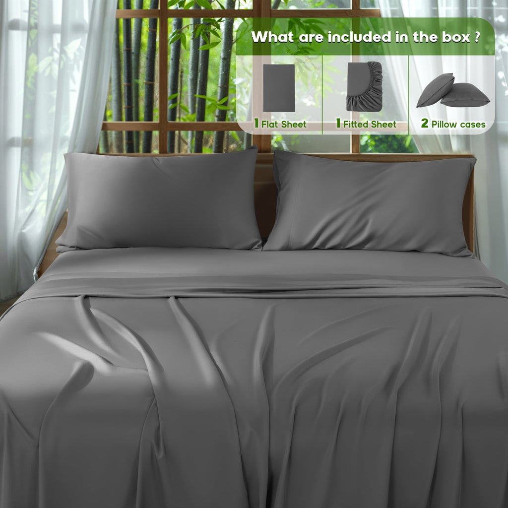Premium Egyptian Cotton Luxury Bamboo Bed Sheet Set - Deep Pockets - 4 Piece, Queen, Dark Gray - Premium Ultra-Soft Pillowcase Pair for Sleeping Detail
