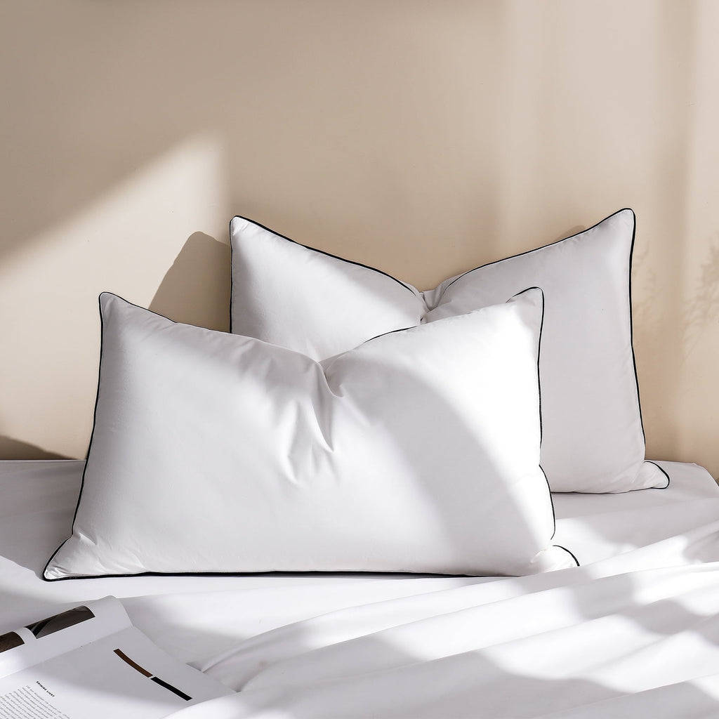 Decorative Plump Feather Down Pillows Set of 2, Medium Firm Hotel Bed Pillow 2 Pack, Queen Size, 20 x 30 in. - Decorative Throw Pillow Cushion for Sofa & Bed Detail