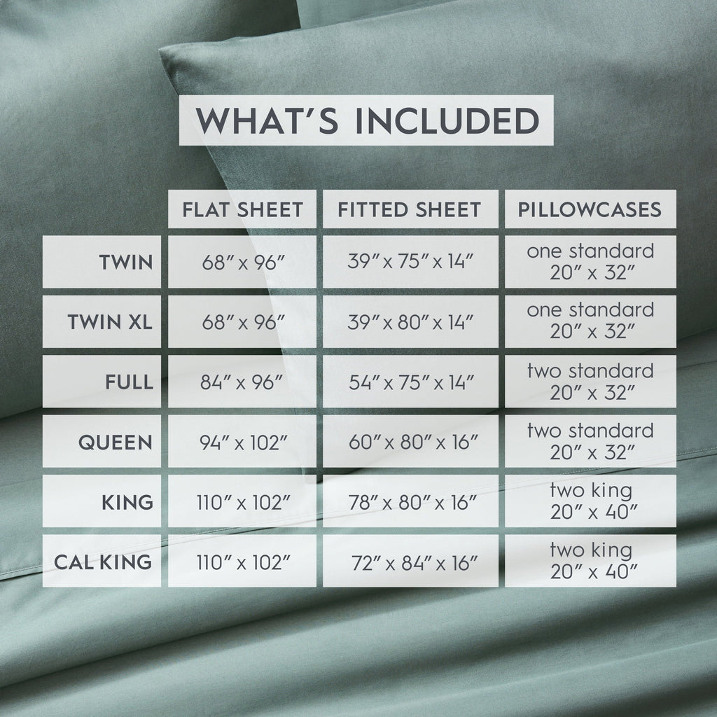 Cooling Sateen 4-Piece 300 Thread Count Green Ash Cotton Sateen Bed Sheet Set, Cali King - Breathable Egyptian Cotton Flat & Fitted Sheets Detail