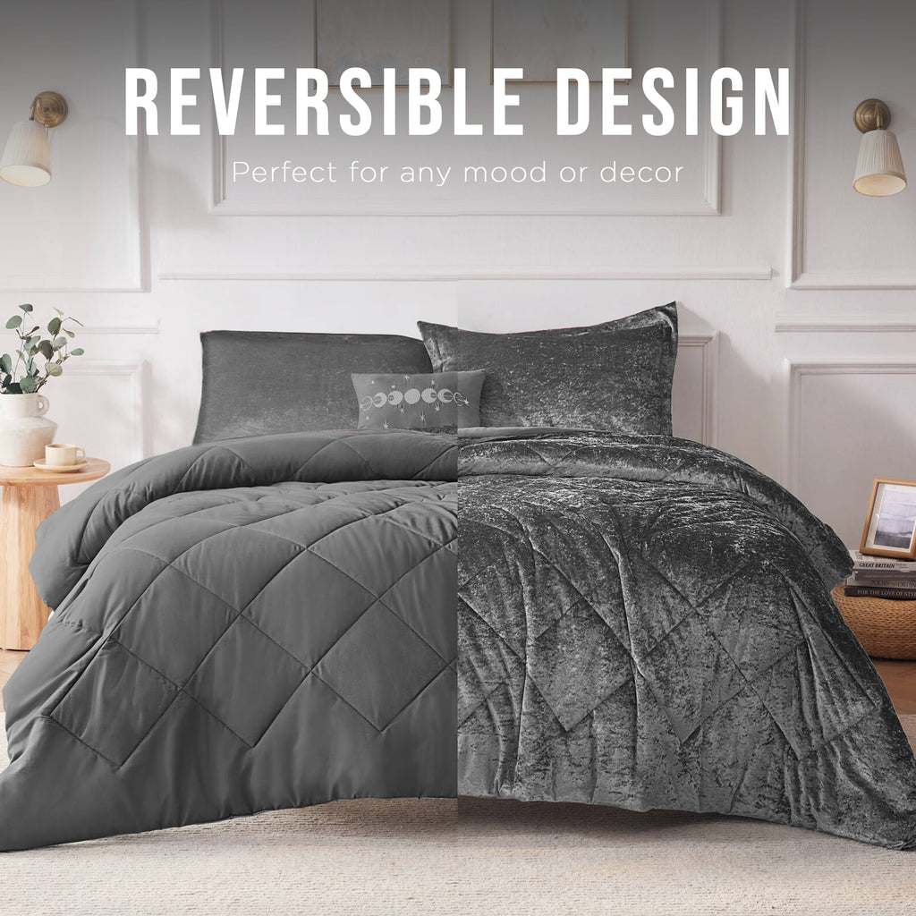 Hypoallergenic Cloud King/Cal King Size Comforter Sets, Velvet Bedding Comforter Set for All Seasons, Grey Bedding Set with Decor Pillow, ... - Hypoallergenic Ultra-Fluffy Quilt for Winter Detail