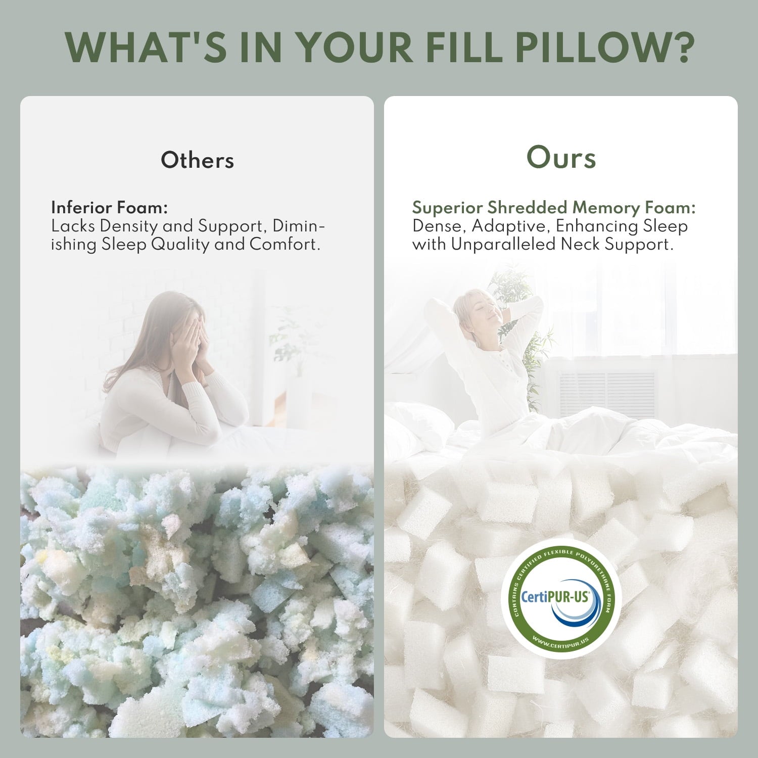 Ergonomic Memory Foam Queen Size Bed Pillows 4-Pack,3.3lb Shredded Memory Foam Filled,Hyper Soft & 3D Breathable Cooling Desigh Cover Fitti... - Hotel Quality Plush Sleeping Pillows Detail