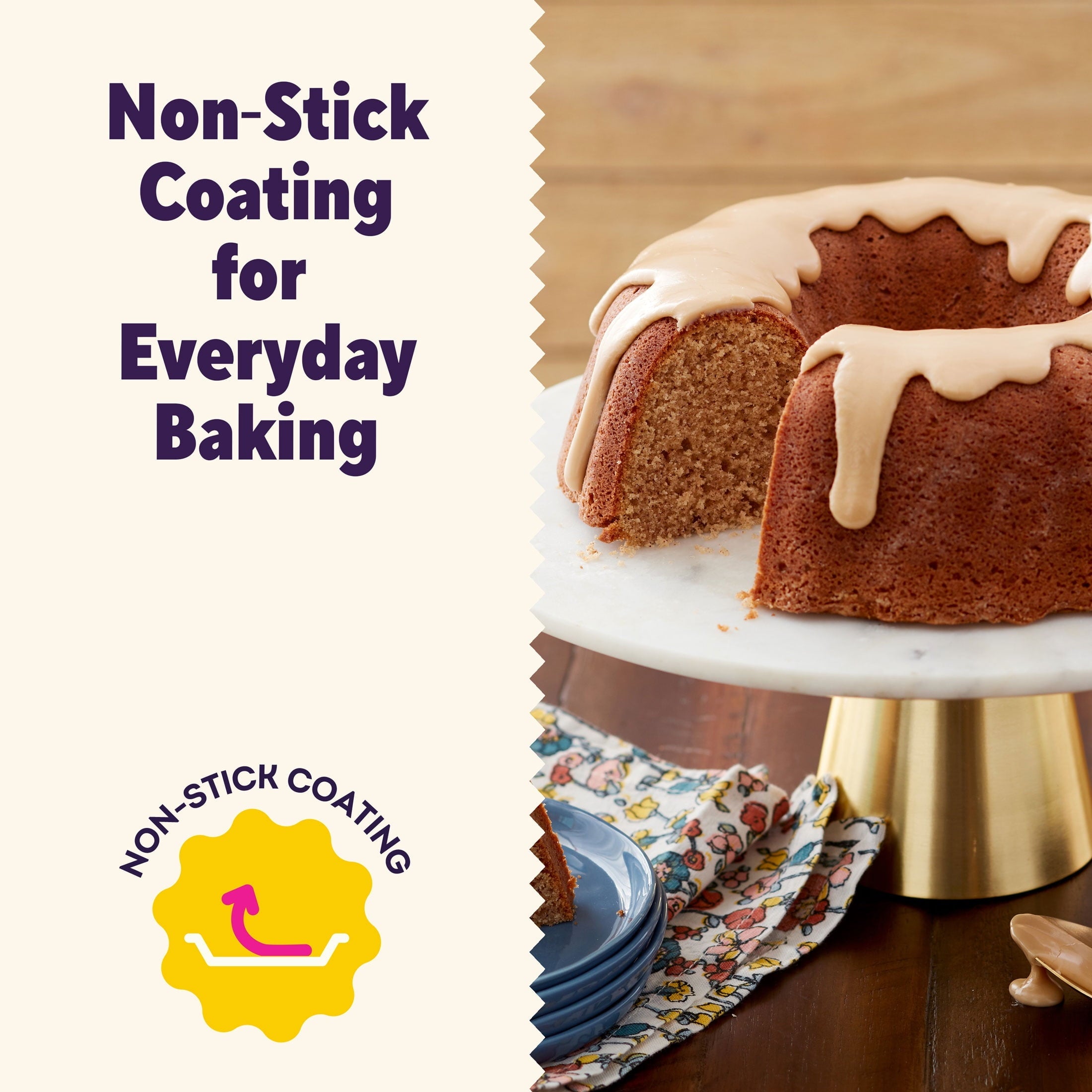 Ergonomic Manual Everyday Non-Stick Bundt Cake Pan 9.51" Fluted Tube Baking Pan, Packaging May Vary - Multi-Functional Manual Food Chopper & Slicer Detail