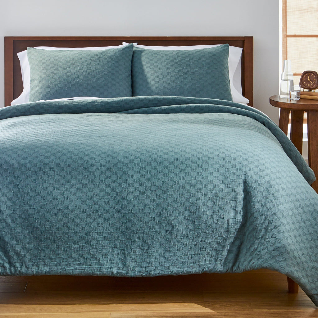 Luxurious Quilted Full/Queen Comforter Set, All-Season, 3-Piece, Nimbus Blue Block Weave - Luxurious Quilted Duvet Cover Set - Default Title