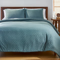 Luxurious Quilted Full/Queen Comforter Set, All-Season, 3-Piece, Nimbus Blue Block Weave - Luxurious Quilted Duvet Cover Set - Default Title