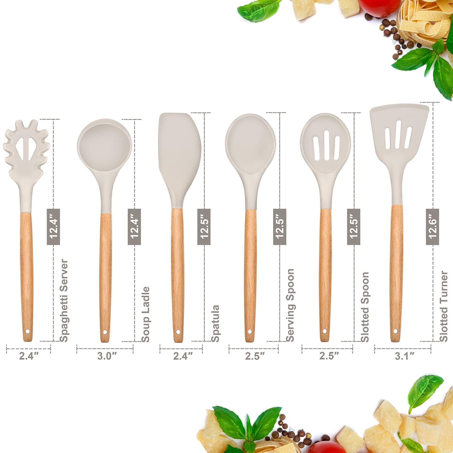 Durable Steel Kitchen Utensils Set of 6, Silicone Cooking Utensils with Wooden Handle, Non-Stick Cookware & Heat Resistant, Include... - Professional Kitchen Tool for Culinary Enthusiasts Detail