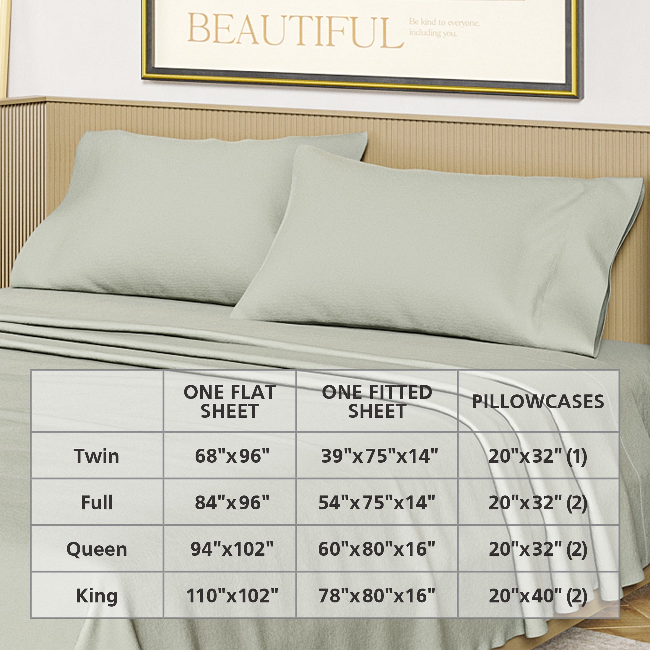 Ultra-Soft Solid 4-Piece 100% Cotton Washed Percale Sage Green Sheet Set, Full - Luxury Bed Sheet Set with Deep Pockets Detail