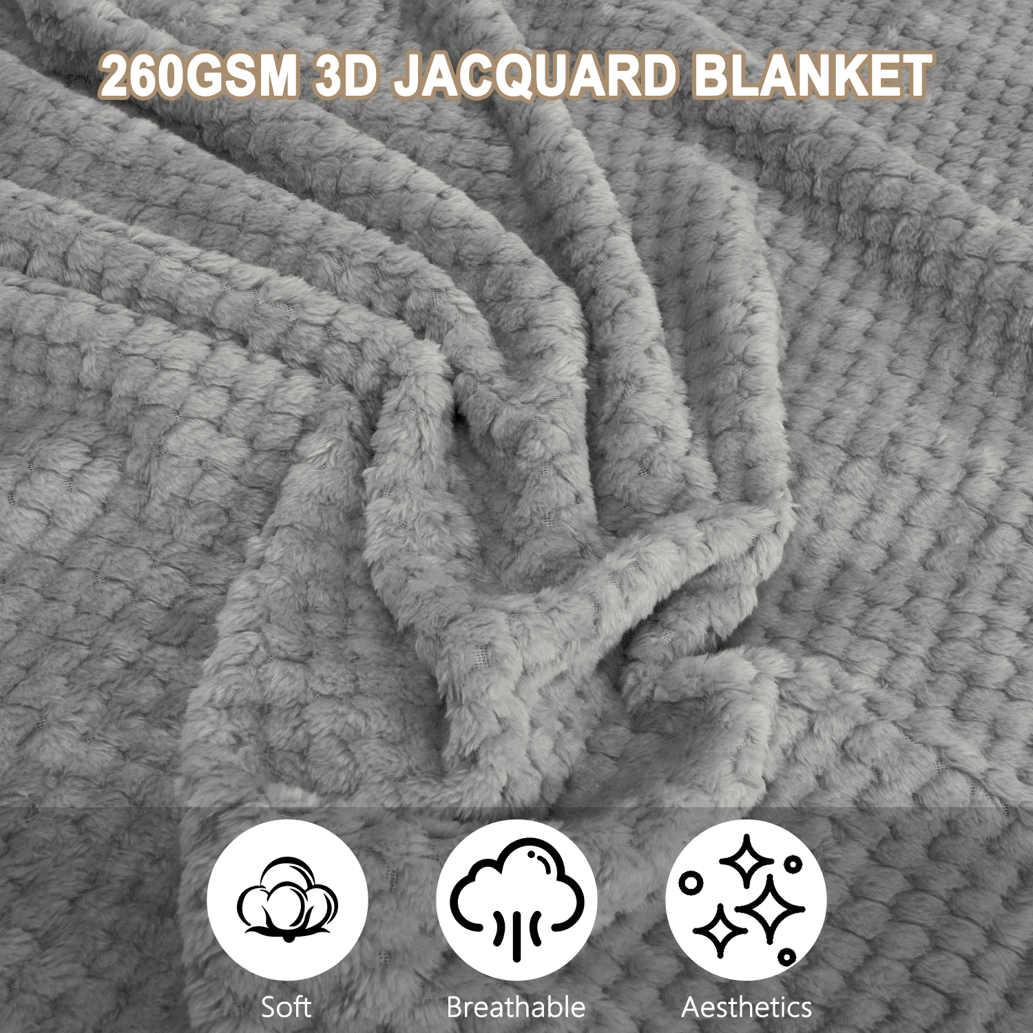 Cozy Fleece Throw Blanket, Decorative Throws with Waffle Wave Design, Super Soft Plush Fuzzy Blankets , Luxury Lightweight and Br... - Super Soft Reversible Sherpa Flannel Blanket Detail