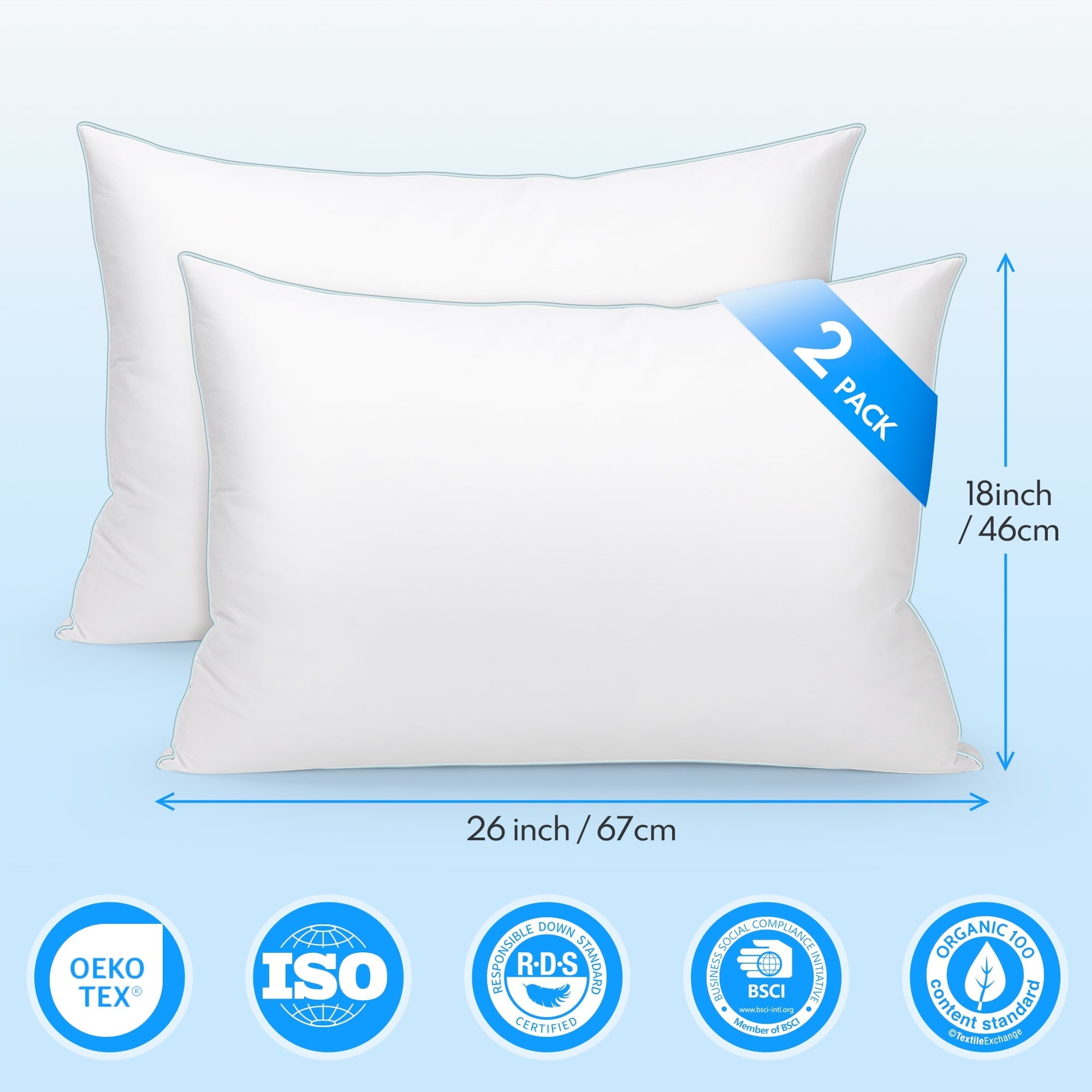 Orthopedic Support Goose Feather Down Pillows, Gusseted Bed Pillows Queen Size Set of 2, Luxury Hotel Collection Fluffy Pillows 100% Cot... - Decorative Throw Pillow Cushion for Sofa & Bed Detail