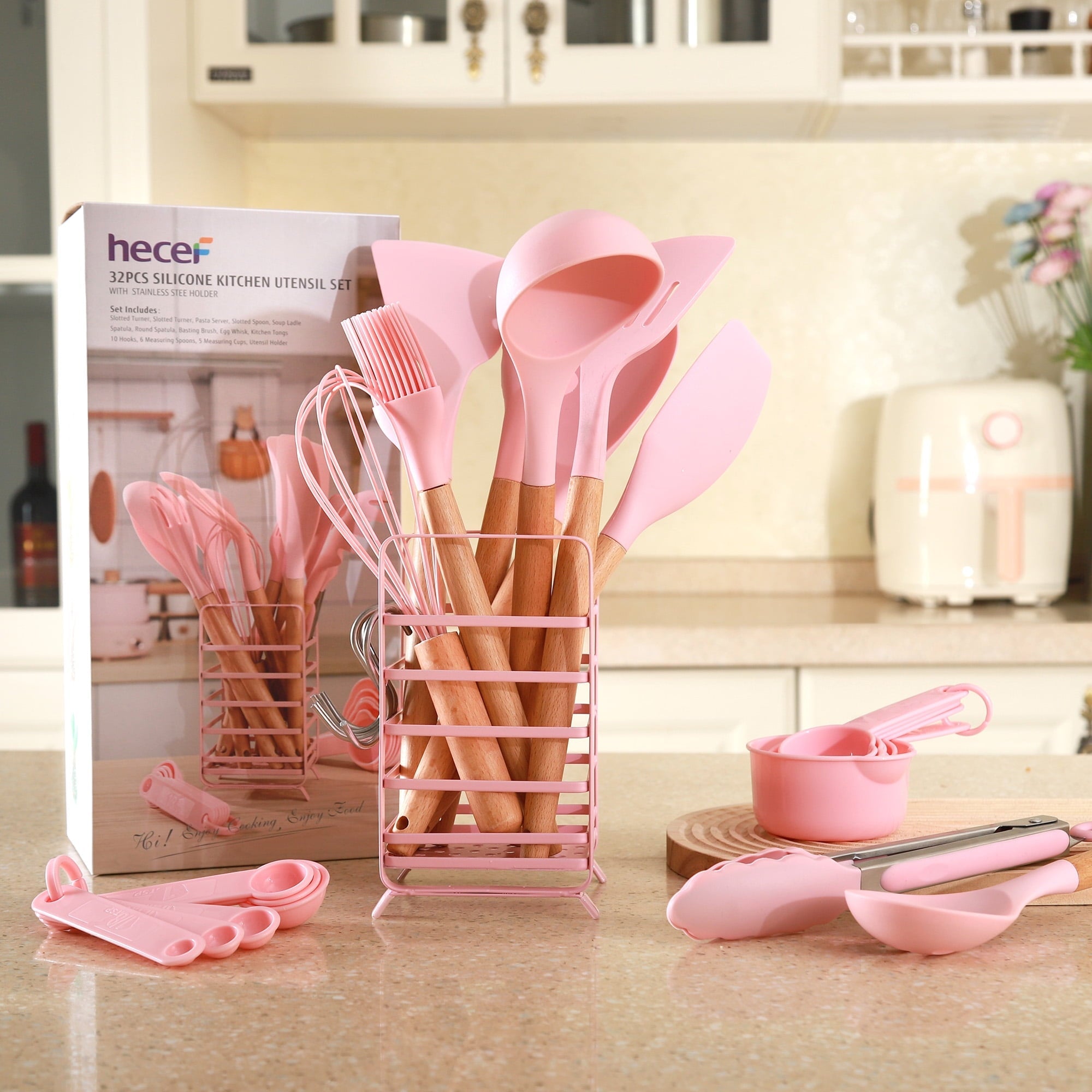 Durable Steel 32 PCS Silicone Cooking Utensils Set, 446°F Heat Resistant for Nonstick Cookware - Professional Kitchen Tool for Culinary Enthusiasts Detail