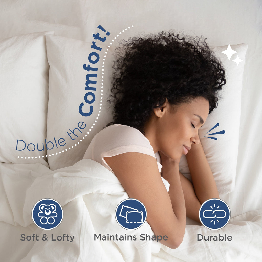 Ergonomic Memory Foam 2-Pack Down Alternative White Bed Pillows, Standard - Decorative Throw Pillow Cushion for Sofa & Bed Detail