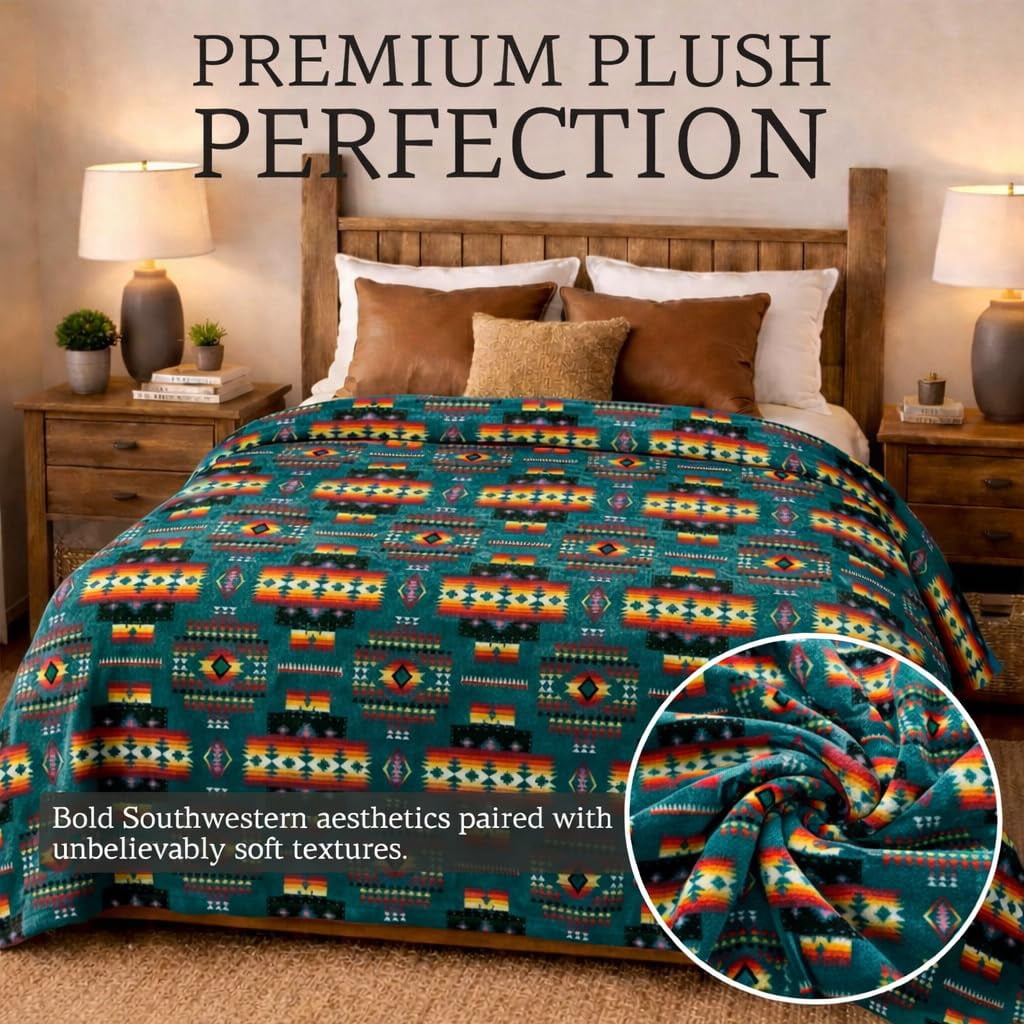 Super Soft Flannel Sacred Thread Fleece Blanket South Western, Reversible Mexican, Vibrant Aztec Blankets and Throws for Aztec Decor for... - Super Soft Reversible Sherpa Flannel Blanket Detail