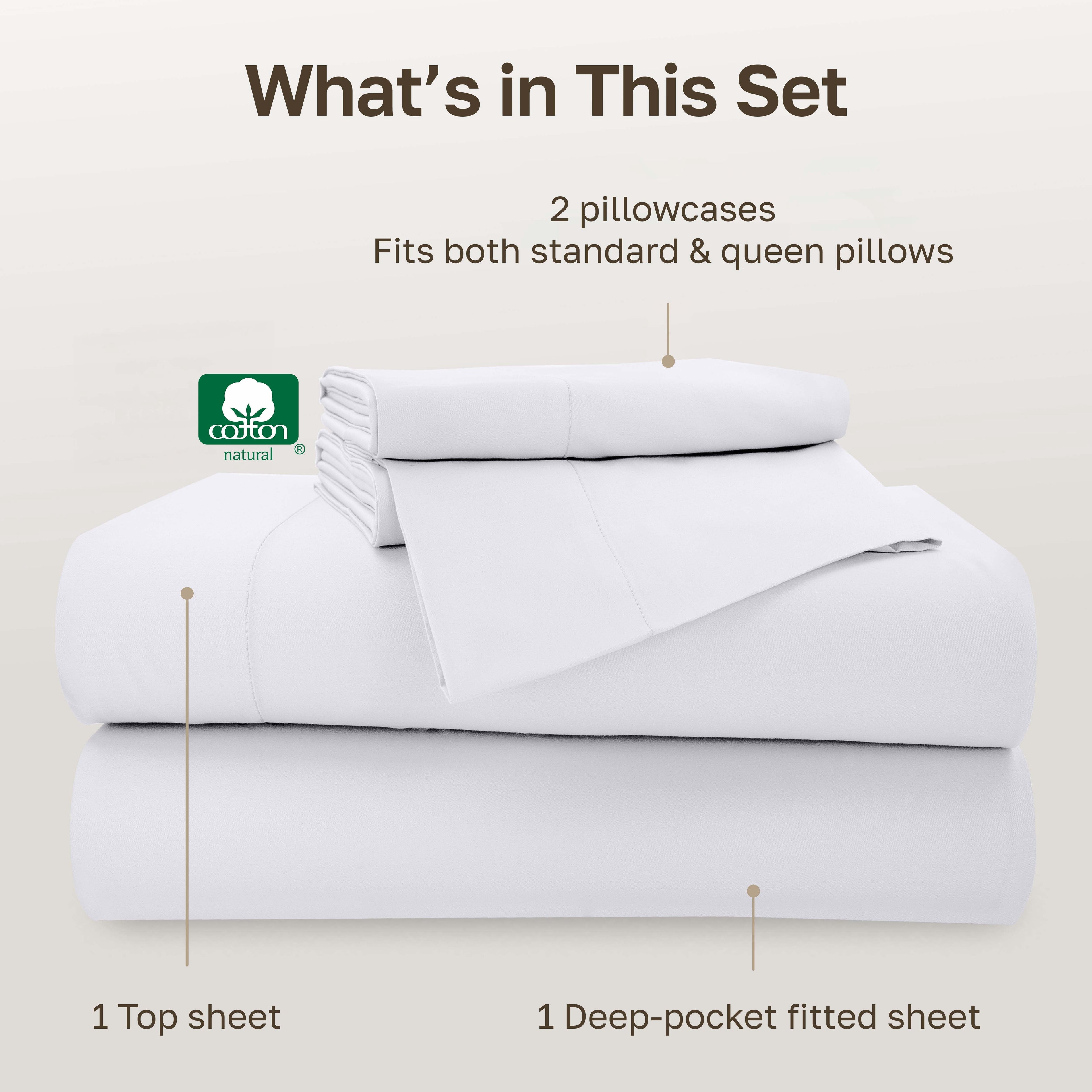 Ultra-Soft 500-Thread-Count 100% Cotton Sheet White Queen-Sheets Set, 4-Piece Extra Long-Staple Combed Cotton Bedding Sheets for... - Cooling Hotel Quality Bedding Sheets and Pillowcases Detail