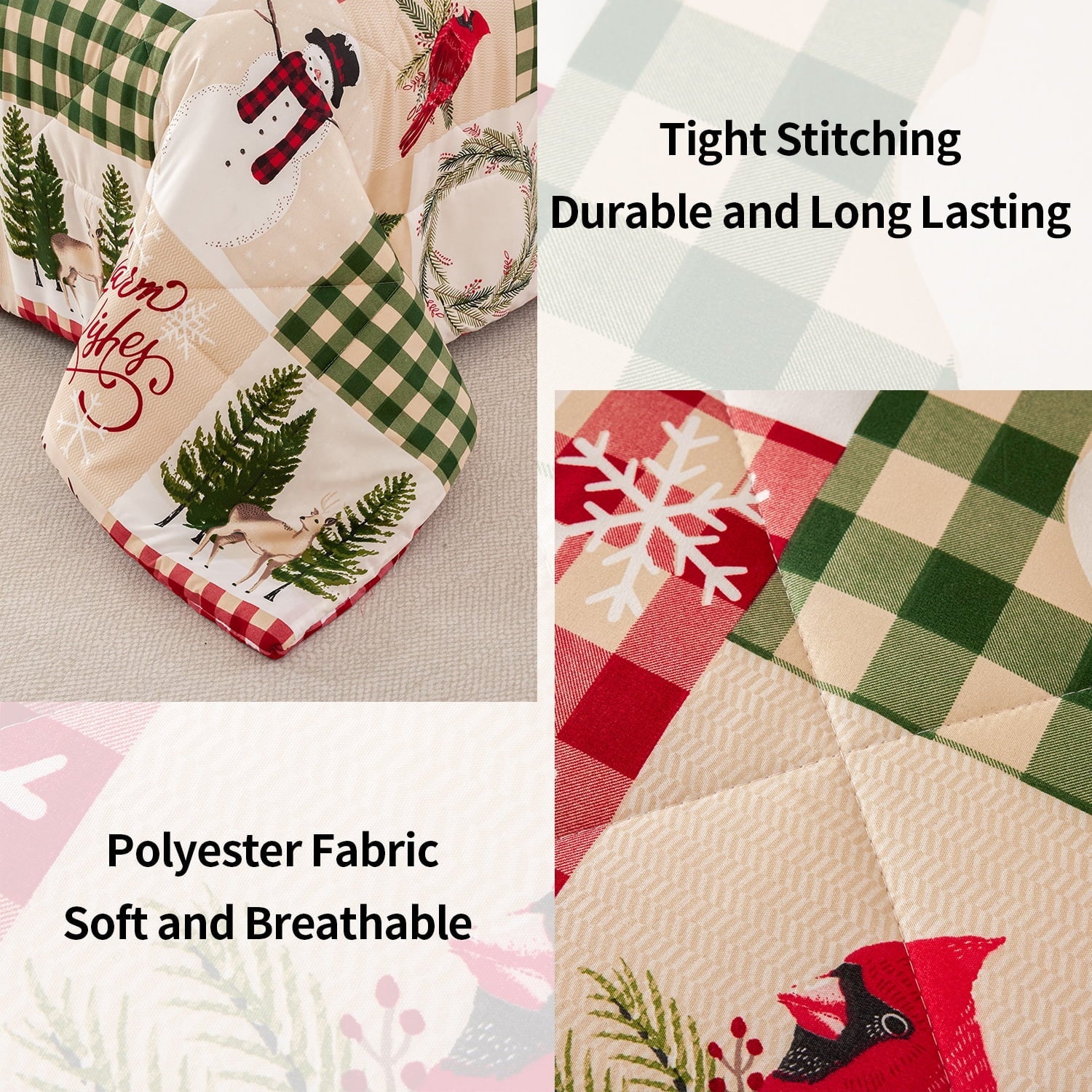Heavyweight Warmth 3 Pcs Christmas Comforter Set, Bed in a Bag Wreath Snowman Queen/Full Size Xmas Bedding Set Fitted Pillowcases for Adult - Hypoallergenic Ultra-Fluffy Quilt for Winter Detail
