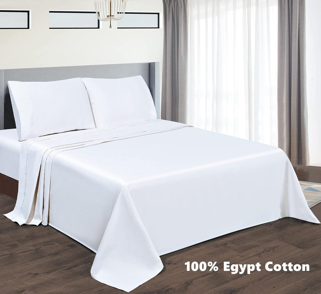 Wrinkle-Resistant Bed Sheets Set 4 Pieces, 600 TC 100% Egyptian Cotton Bed Sheets, Breathable, Soft & Silky Sateen Weave Fits Mattress ... - Luxury Bed Sheet Set with Deep Pockets Detail