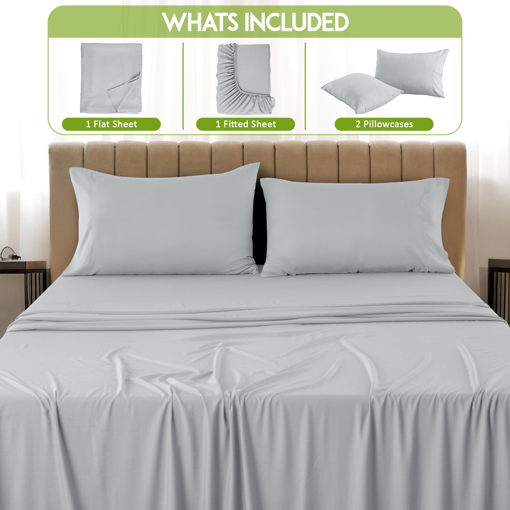 Ultra-Soft Rayon - 4 Piece Cooling Bed Sheets Set, Gray - Luxury Bed Sheet Set with Deep Pockets Detail