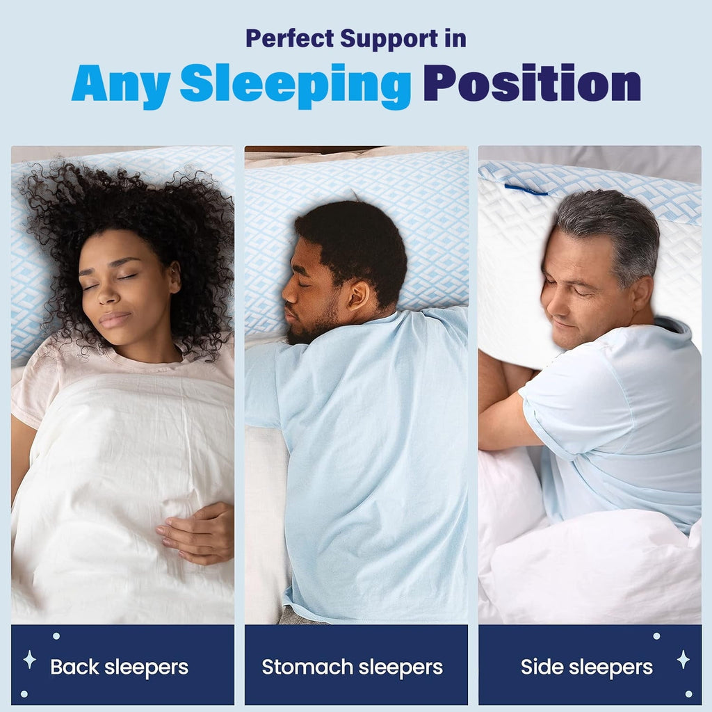 Ergonomic Memory Foam Cooling Bed Pillows for Sleeping Shredded Memory Foam Pillows Queen Size Set of 2 Pack - Ergonomic Memory Foam Pillow for Neck Pain Support Detail