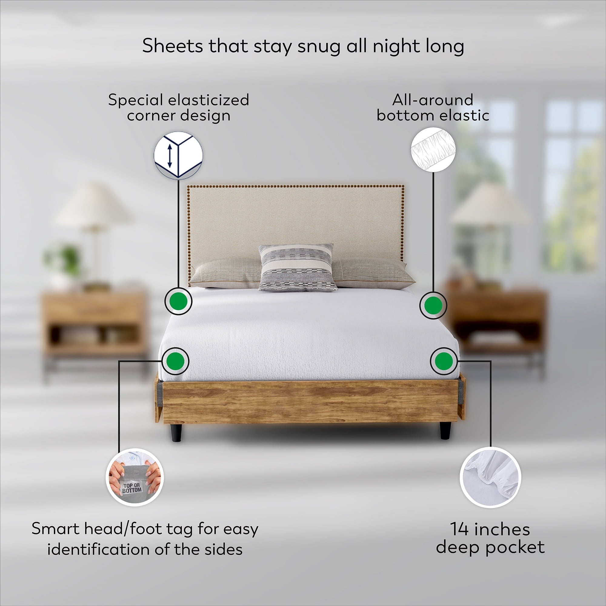 Breathable Luxury Soft Finish Microfiber Percale Queen Bed Sheet Set – 4-Piece Lightweight, Wrinkle-Resistant, Quick-Dry, Light Gray - Cooling Hotel Quality Bedding Sheets and Pillowcases Detail
