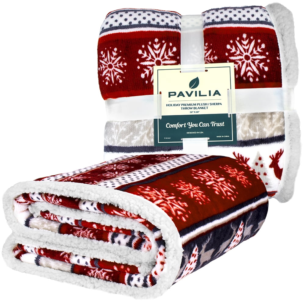 Decorative Knitted Premium Plush Sherpa Throw Christmas Blanket | Soft, Warm, Cozy, Reversible Microfiber Winter Cabin Throw | Plaid Hol... - Cozy Fleece Throw Blanket for Couch & Bed Detail