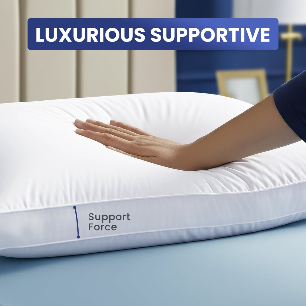 Hotel Collection Queen Bed Pillow, 26"L x 18" W, Set of 2, Soft and High-Quality, Gusseted Pillow for All Sleep Positions (White) - Orthopedic Shredded Foam Bed Pillow Set Detail