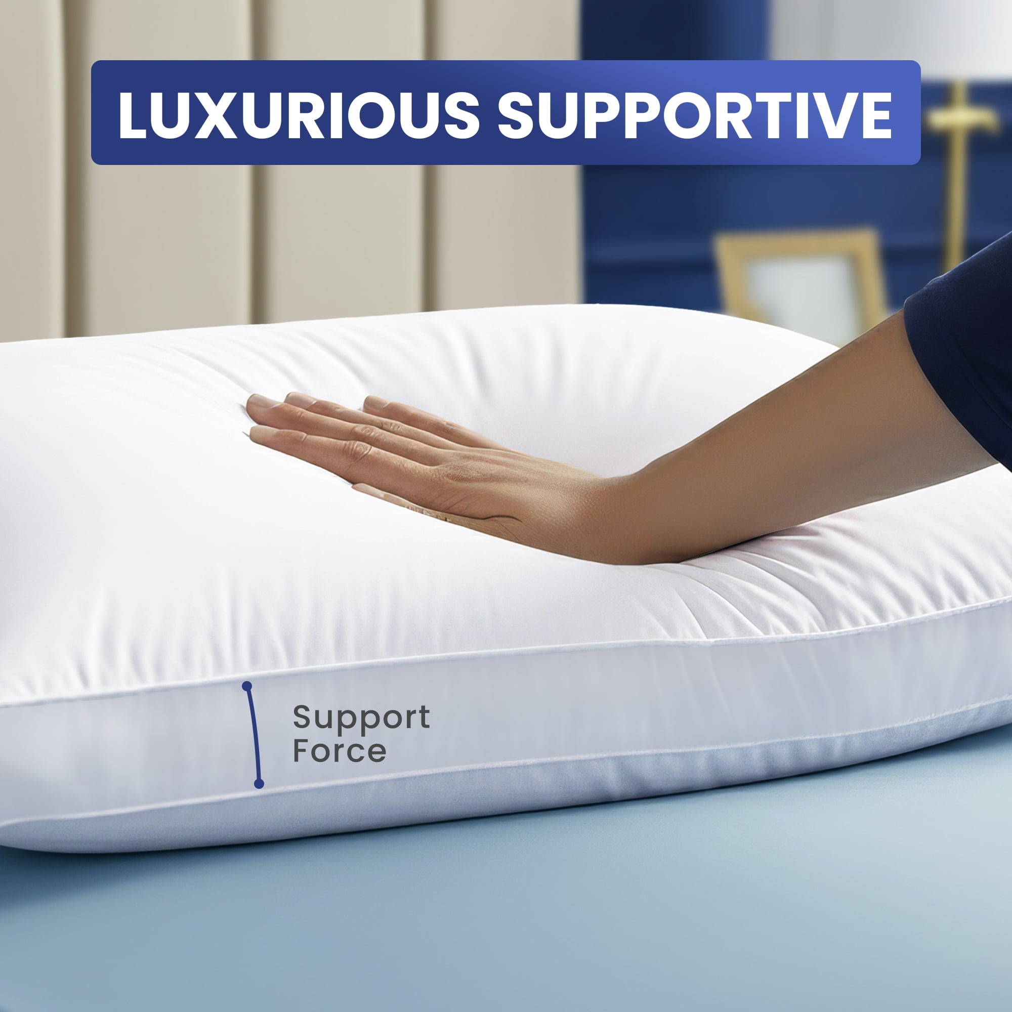 Hotel Collection Queen Bed Pillow, 26"L x 18" W, Set of 2, Soft and High-Quality, Gusseted Pillow for All Sleep Positions (White) - Orthopedic Shredded Foam Bed Pillow Set Detail
