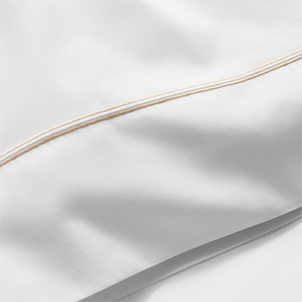 Ultra-Soft 4-Piece 300 Thread Count White Pima Cotton Bed Sheet Set with Tan Hem, Full , Adult/Teen - Premium Ultra-Soft Pillowcase Pair for Sleeping Detail