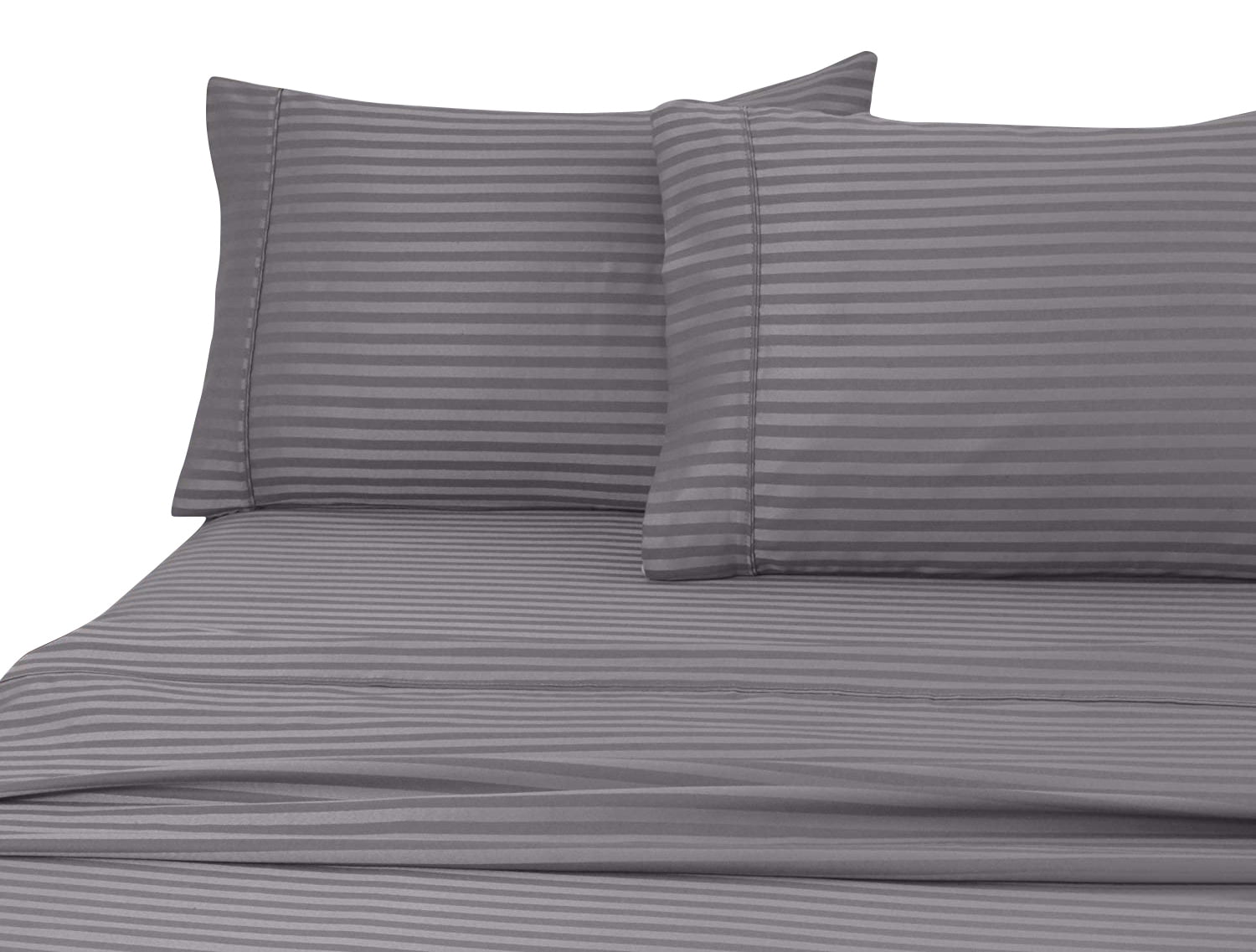 Ultra-Soft 600 100% Cotton Wrinkle Free Striped Sheet Set (Twin, Gray) - Luxury Bed Sheet Set with Deep Pockets Detail