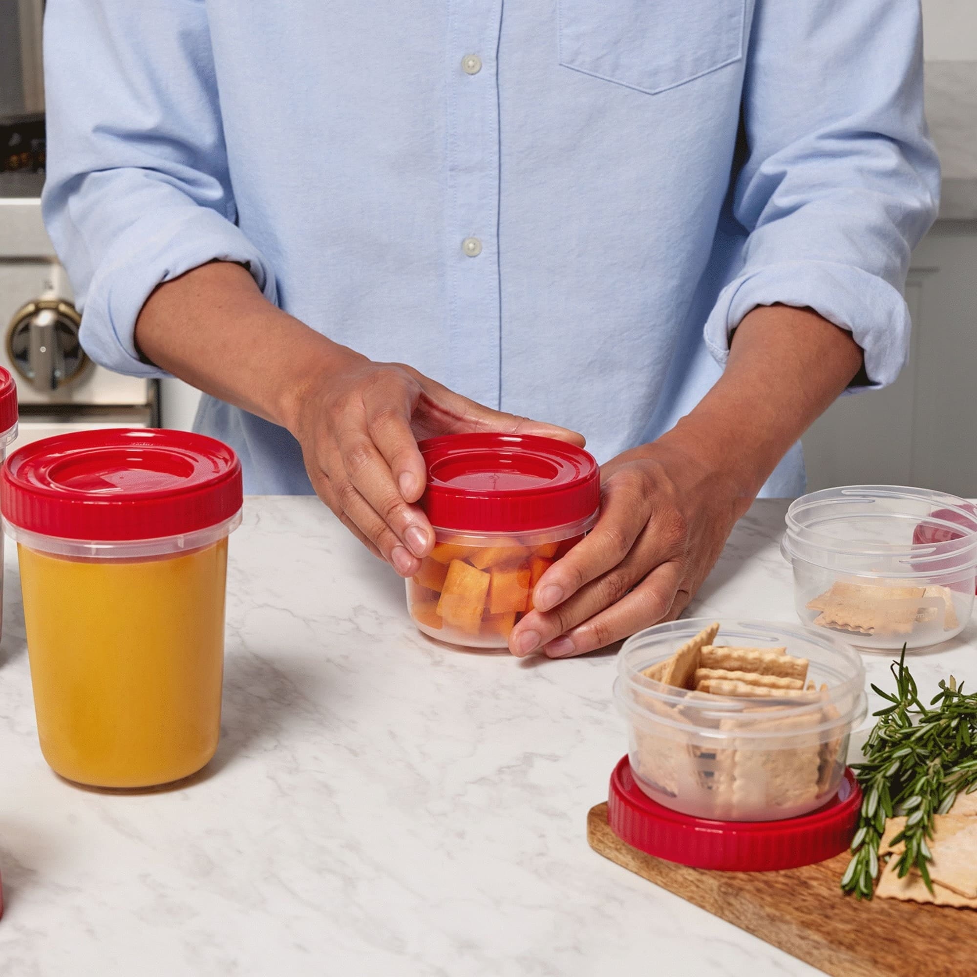 Playful Geometric 12 Piece Food Storage Set, Red - Playful Star & Heart Shaped Geometric NeeDoh Detail