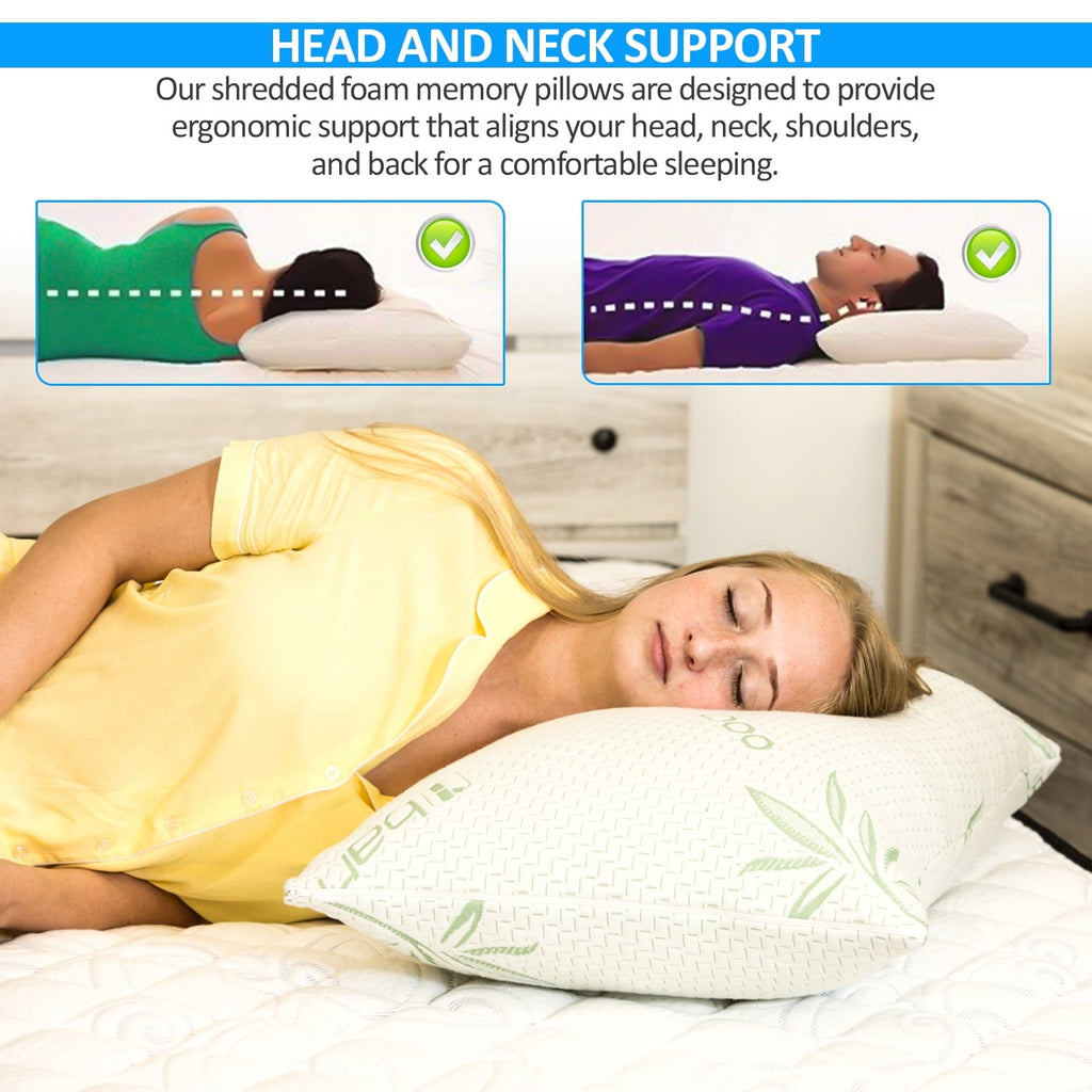 Hotel Collection Queen Size Bamboo Pillow, Memory Foam Bed Pillows with Washable Pillowcases, Queen - Ergonomic Memory Foam Pillow for Neck Pain Support Detail