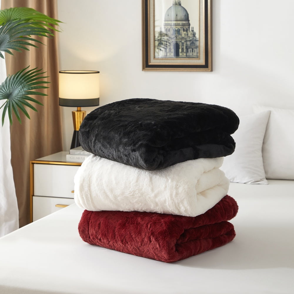 Reversible Sherpa Cozy Faux Fur Super Soft luxury Blanket, Full/Queen, Luscious Merlot - Luxury Knitted Decorative Throw Blanket with Fringes Detail