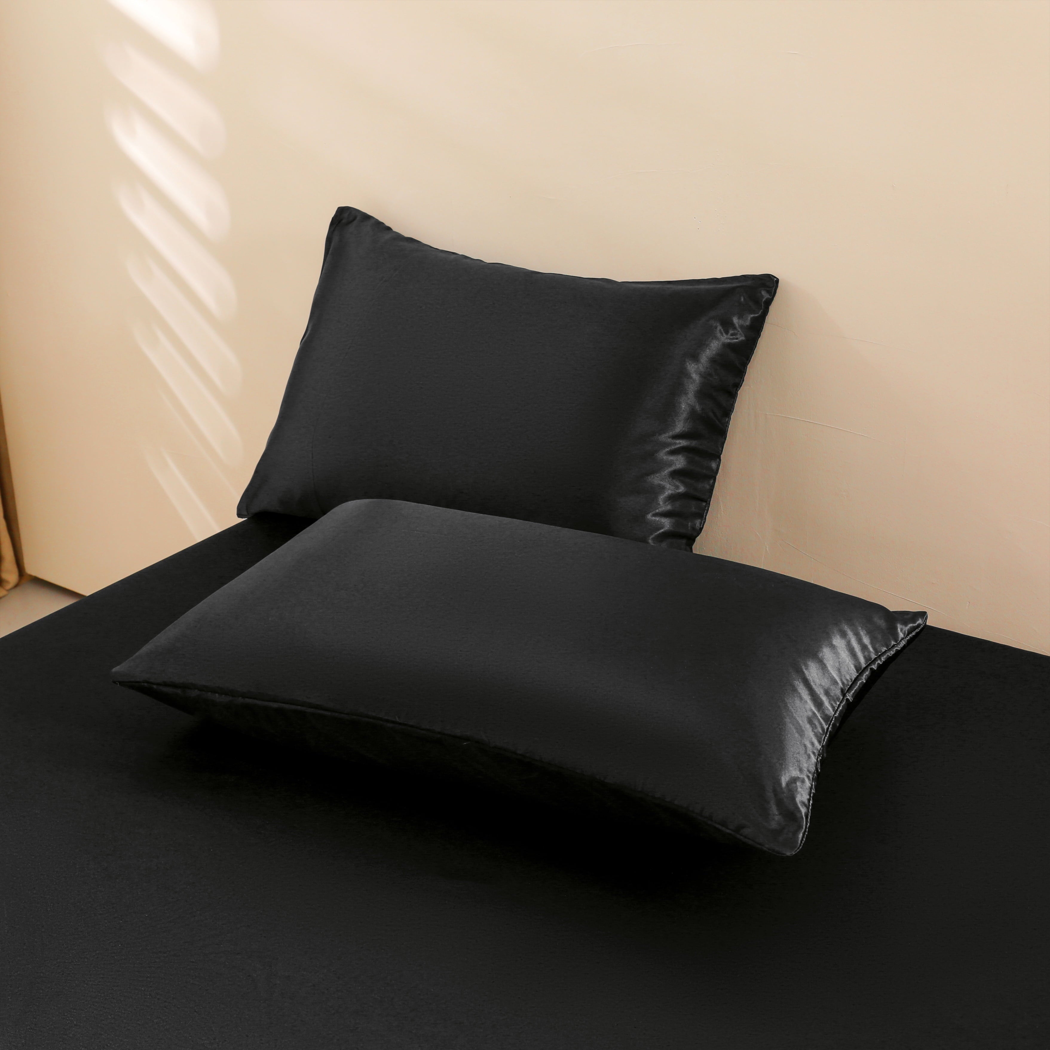 Premium Egyptian Cotton 4Pcs Black Satin Sheets Queen Set Silk Sheets 13" Deep Pocket Ultra Soft silky Bed Sheet Set - Premium Ultra-Soft Pillowcase Pair for Sleeping Detail