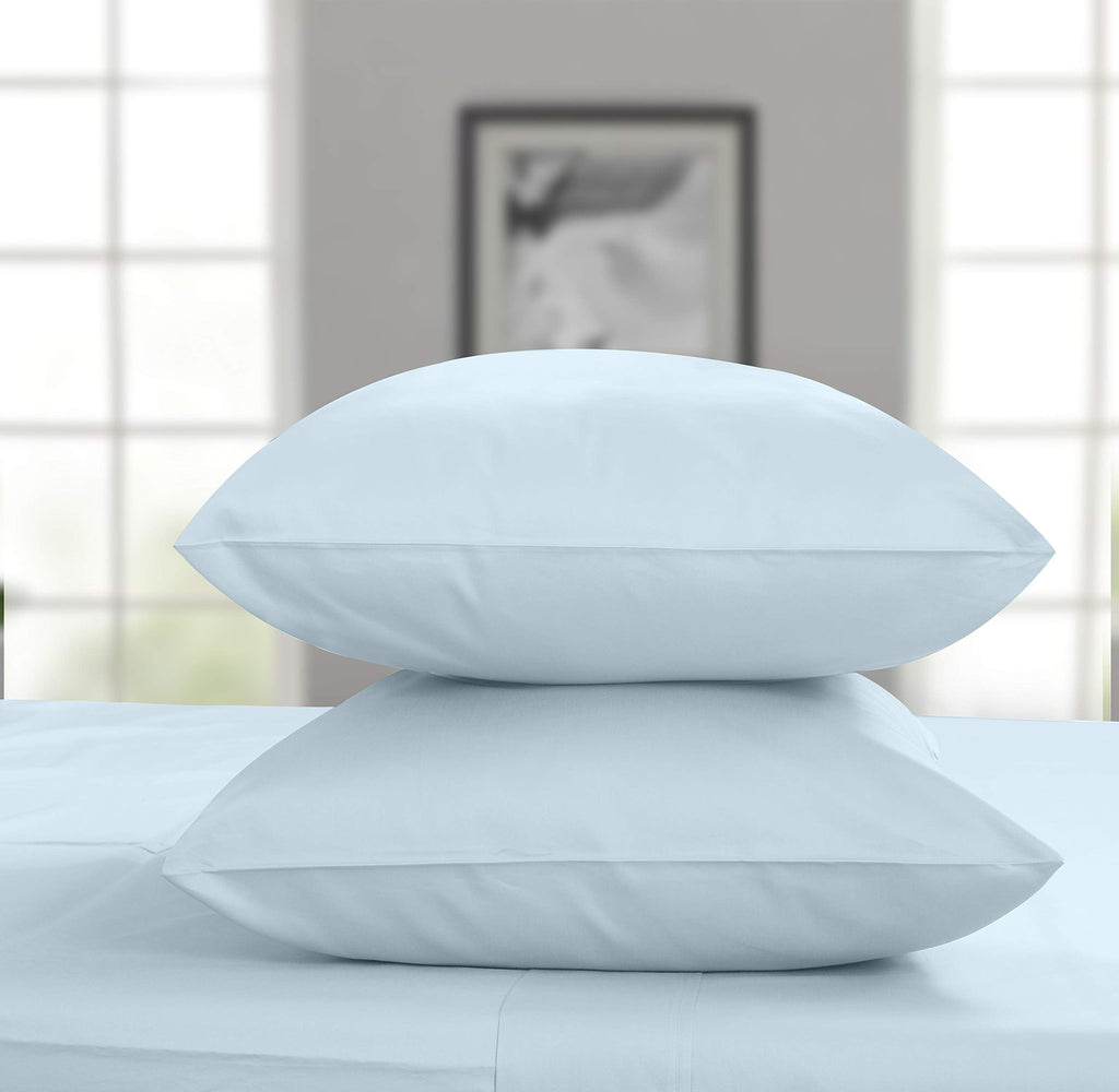 Ultra-Soft 100% Cotton King Bed Sheets Set - 4-Piece, 300 Thread Count, Lightweight Sateen, Light Blue - Breathable Egyptian Cotton Flat & Fitted Sheets Detail