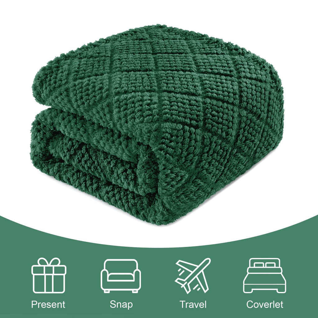 Decorative Knitted Fuzzy Fleece Throw Blanket for Couch, Bed, Soft Fluffy Jacquard Waffle Blankets for All Season, Lightweight and Warm,... - Super Soft Reversible Sherpa Flannel Blanket Detail
