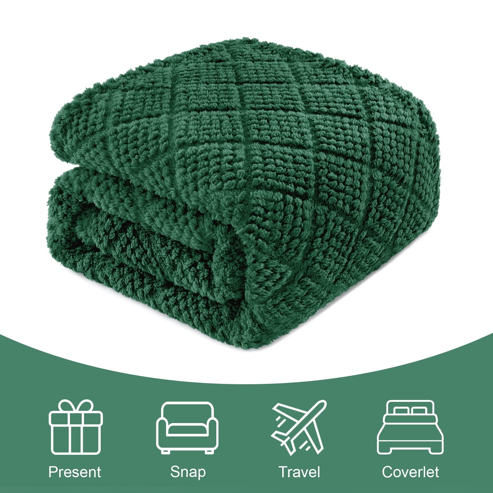 Decorative Knitted Fuzzy Fleece Throw Blanket for Couch, Bed, Soft Fluffy Jacquard Waffle Blankets for All Season, Lightweight and Warm,... - Super Soft Reversible Sherpa Flannel Blanket Detail