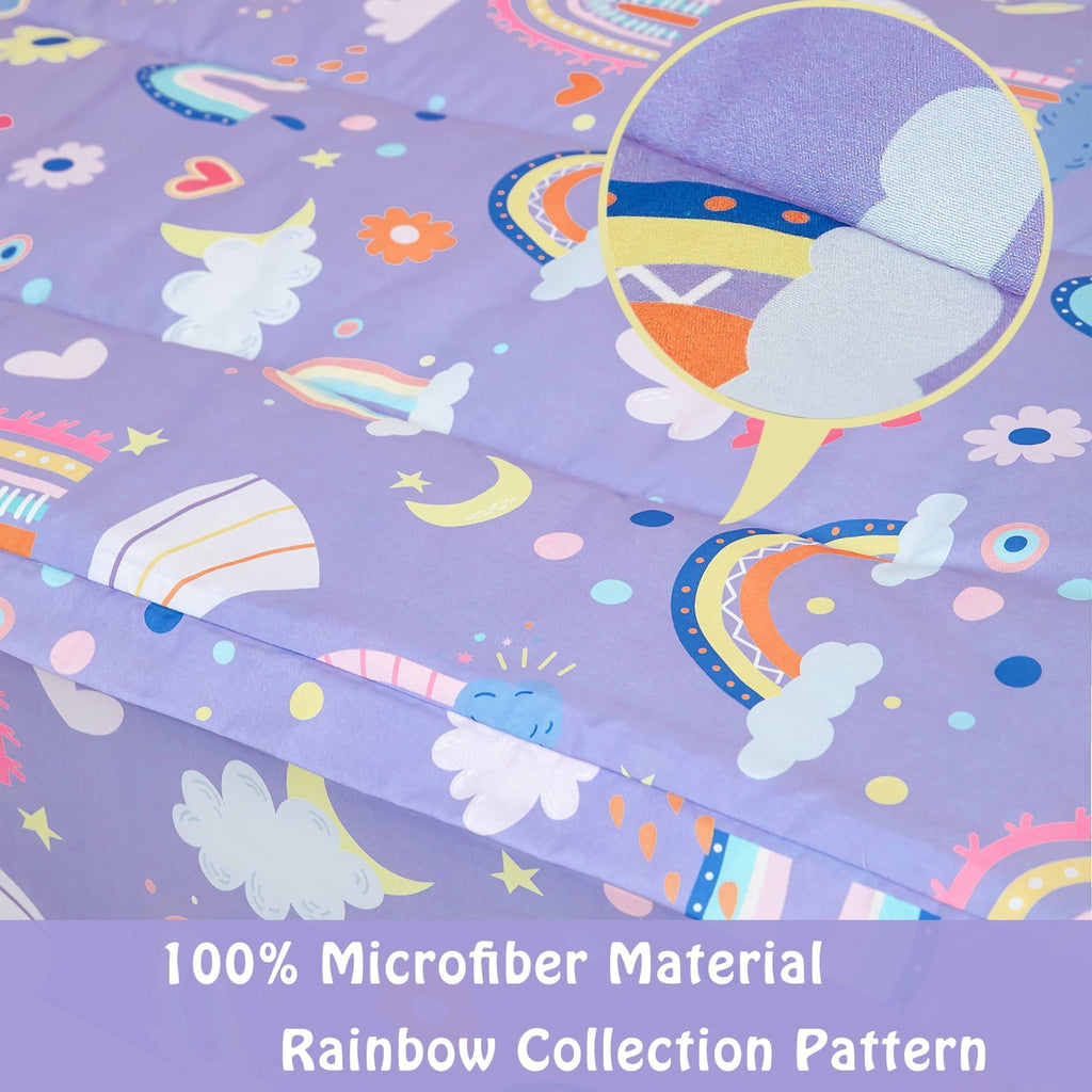 Heavyweight Warmth Zipper Kids Comforter Set, 3-Piece Purple Twin Bed in a Bag, Cartoon Rainbow Stars Flowers Printed Zip Up Comforter S... - All-Season Down Alternative Comforter Insert Detail