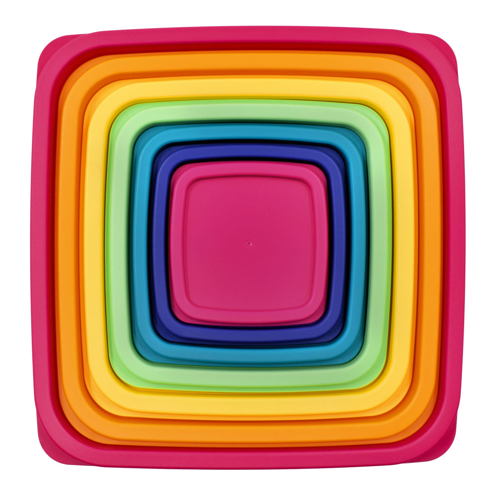 Deliciously Squishy Plastic Rainbow Food Storage Set, Multi Color, 14 Count, Best Used for Leftover Storage and Reheating - Fun Food Fidget Cookie Squishable Toy Detail