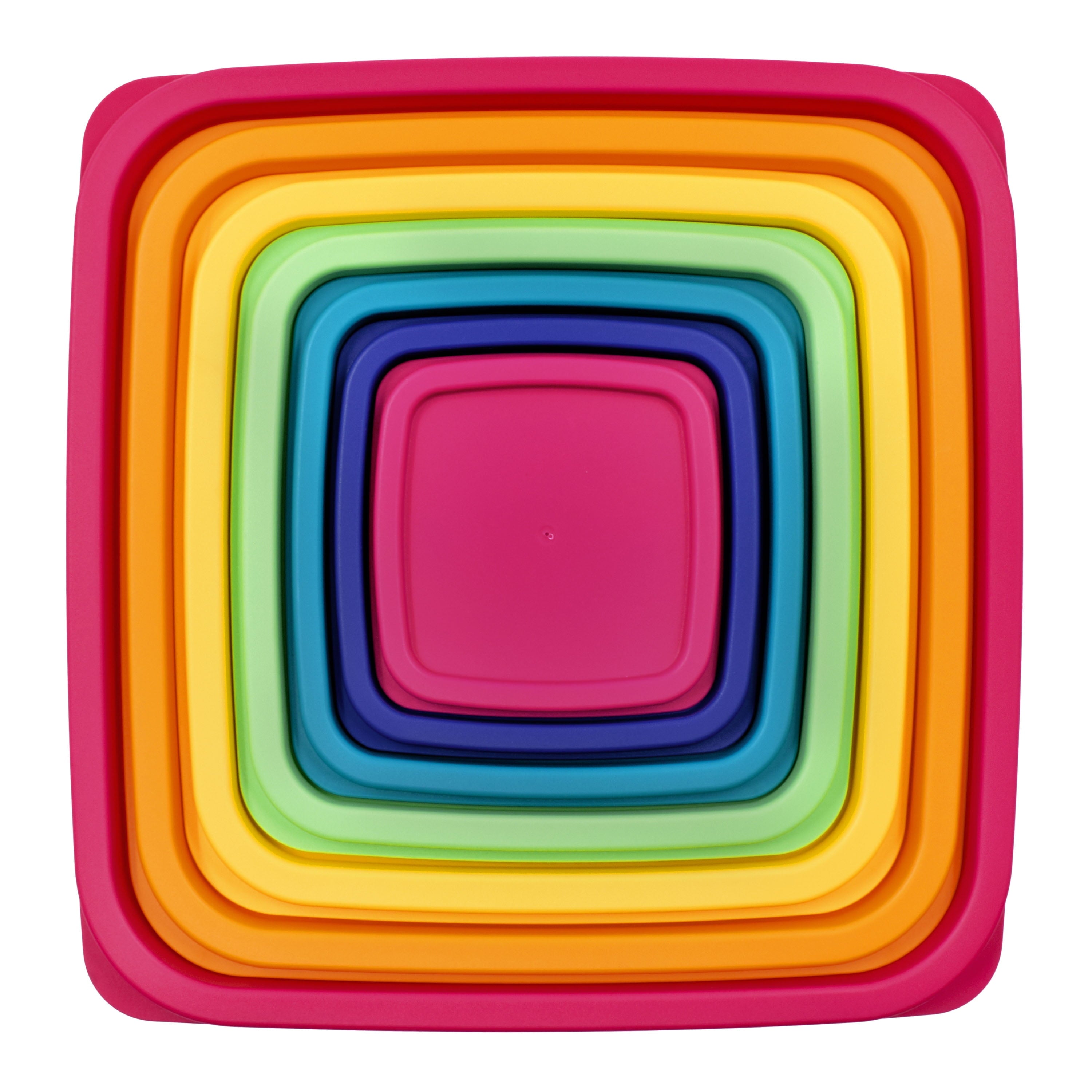 Deliciously Squishy Plastic Rainbow Food Storage Set, Multi Color, 14 Count, Best Used for Leftover Storage and Reheating - Fun Food Fidget Cookie Squishable Toy Detail