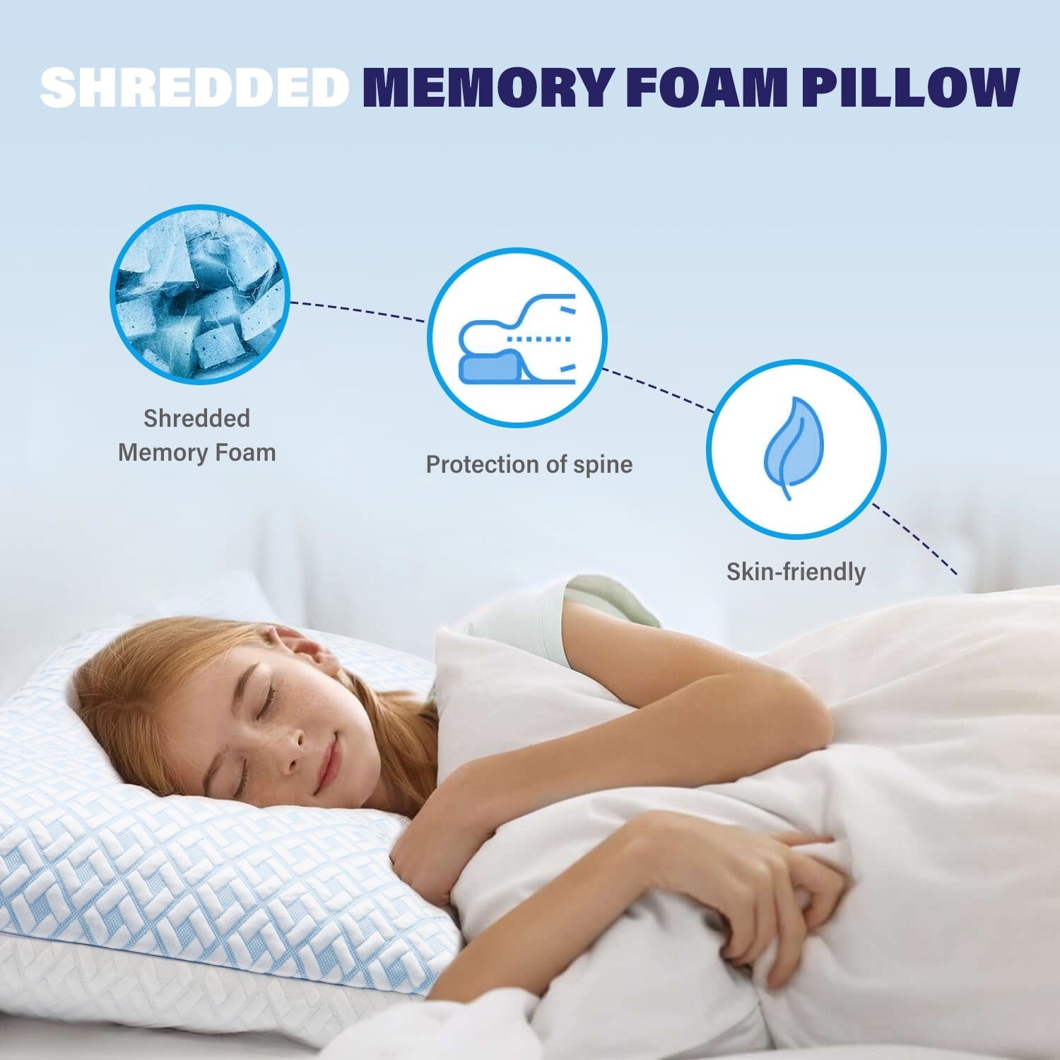 Ergonomic Memory Foam Cooling Bed Pillows for Sleeping Shredded Memory Foam Pillows Queen Size Set of 2 Pack - Ergonomic Memory Foam Pillow for Neck Pain Support Detail