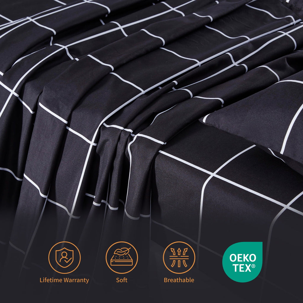 Cooling Sateen Full Bed Sheet Set, 4 Pieces Breathable & Super Soft, Easy Care Printed Microfiber with Deep Pocket & Envelope Closur... - Cooling Hotel Quality Bedding Sheets and Pillowcases Detail
