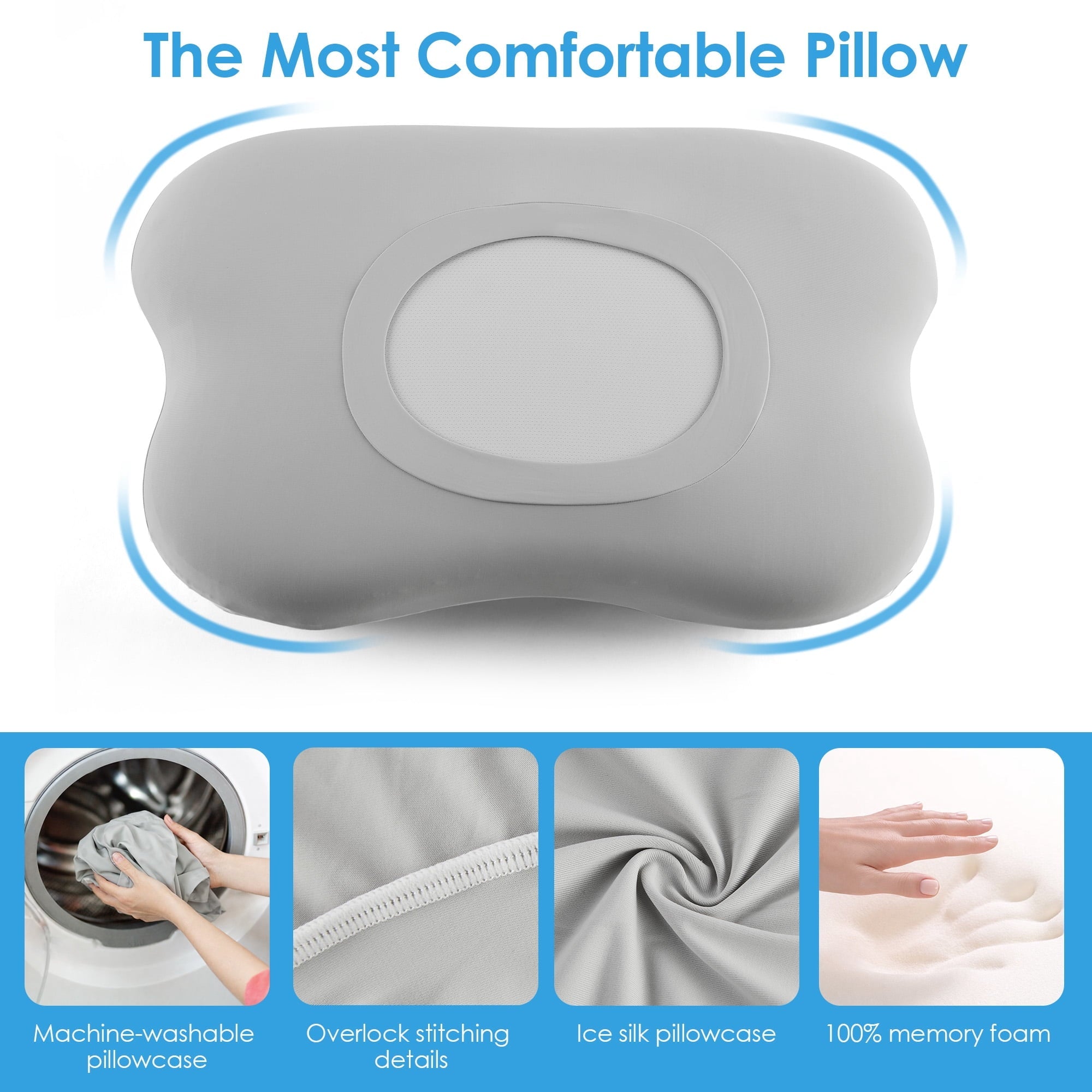 Hotel Collection Cervical Pillow Orthopedic Cervical Pillow for Neck Pain Relief, Memory Foam Bed Pillow with Pillowcase, Contour Bed ... - Ergonomic Memory Foam Pillow for Neck Pain Support Detail