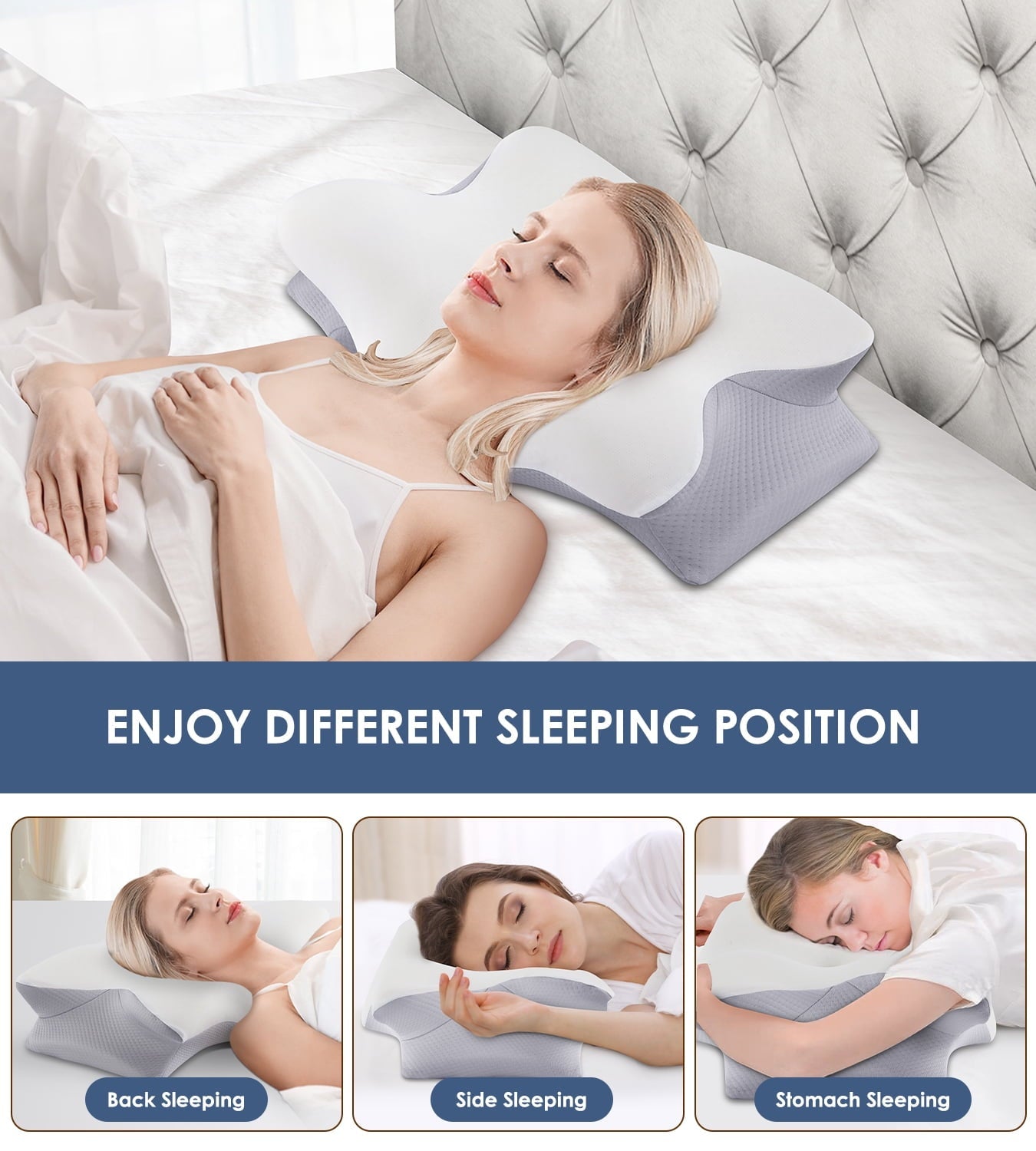 Ergonomic Memory Foam Cervical Pillow for Neck Pain Relief, Contour Memory Foam Pillows, Odorless Ergonomic Neck Pillow Adjustable Orthoped... - Orthopedic Shredded Foam Bed Pillow Set Detail